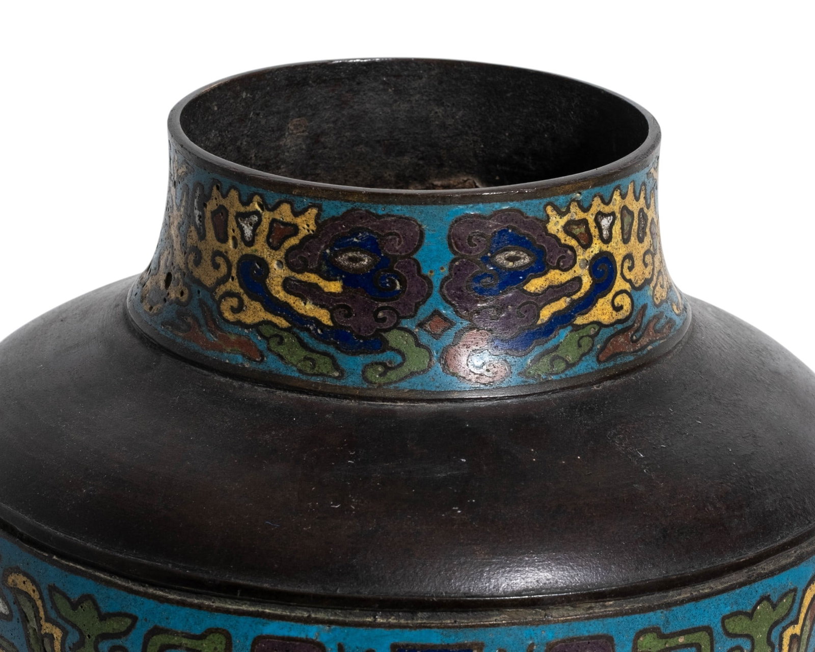 Antique Chinese Cloisonné and Champlevé Enamel Bronze Vase, 19th Century - 3