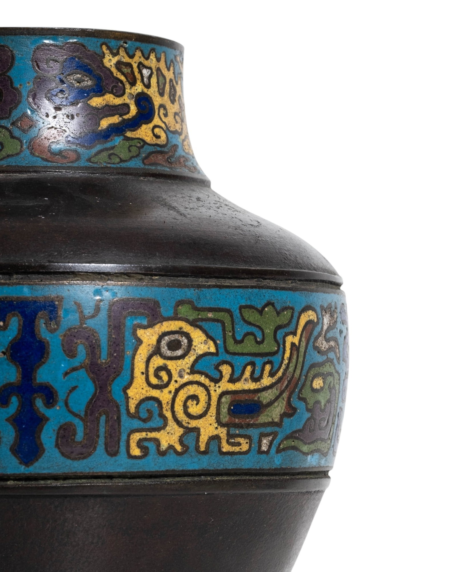 Antique Chinese Cloisonné and Champlevé Enamel Bronze Vase, 19th Century - 4