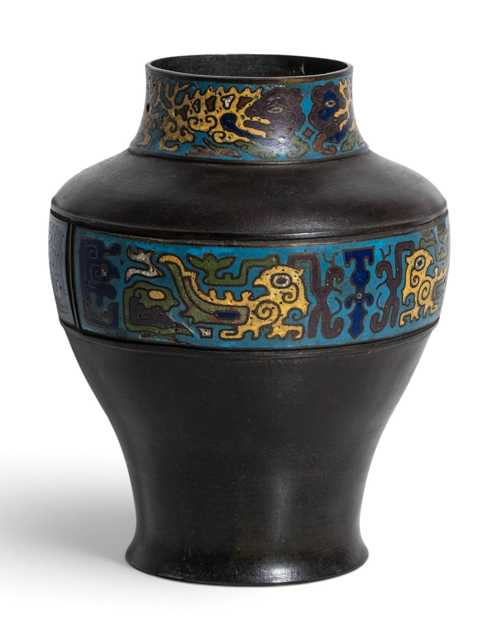 Antique Chinese Cloisonné and Champlevé Enamel Bronze Vase, 19th Century - 5