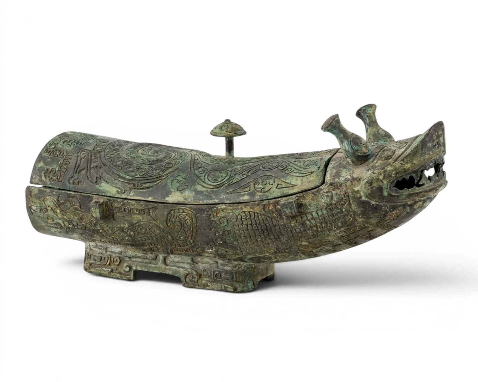 Chinese Archaistic Bronze Dragon-Form Guang Ritual Vessel And Cover (1 of 7)