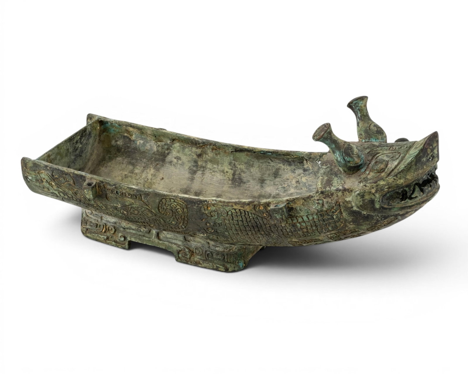 Chinese Archaic Bronze Dragon-Form Guang Ritual Vessel And Cover - 5