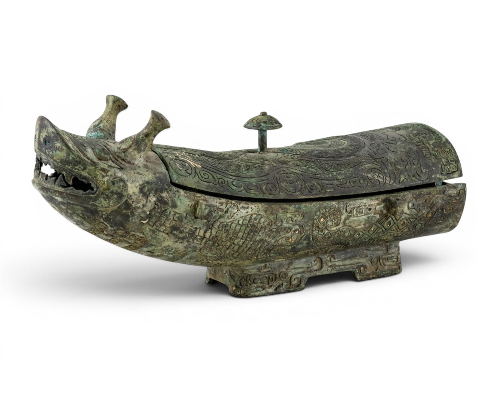 Chinese Archaic Bronze Dragon-Form Guang Ritual Vessel And Cover - 6