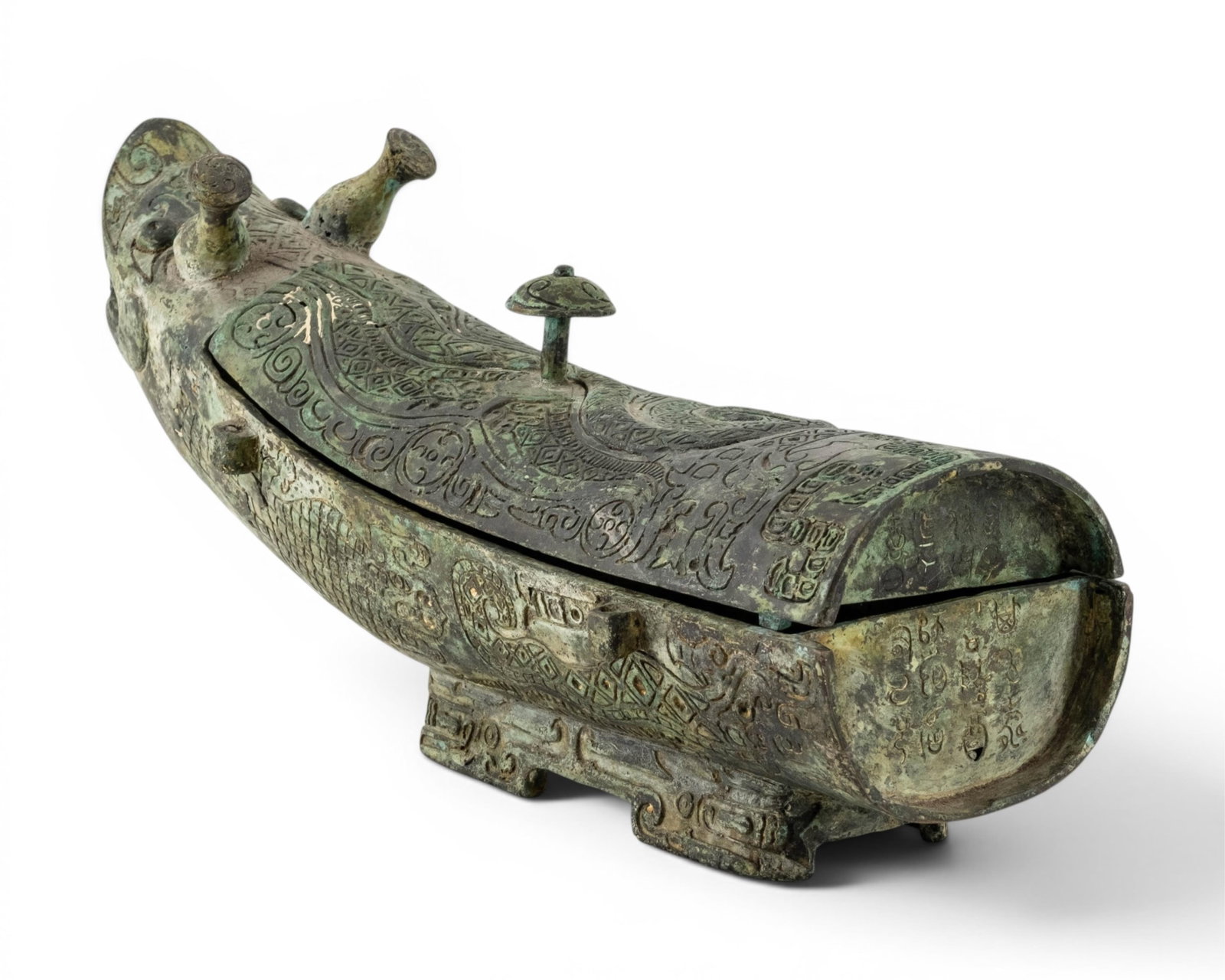 Chinese Archaic Bronze Dragon-Form Guang Ritual Vessel And Cover - 7