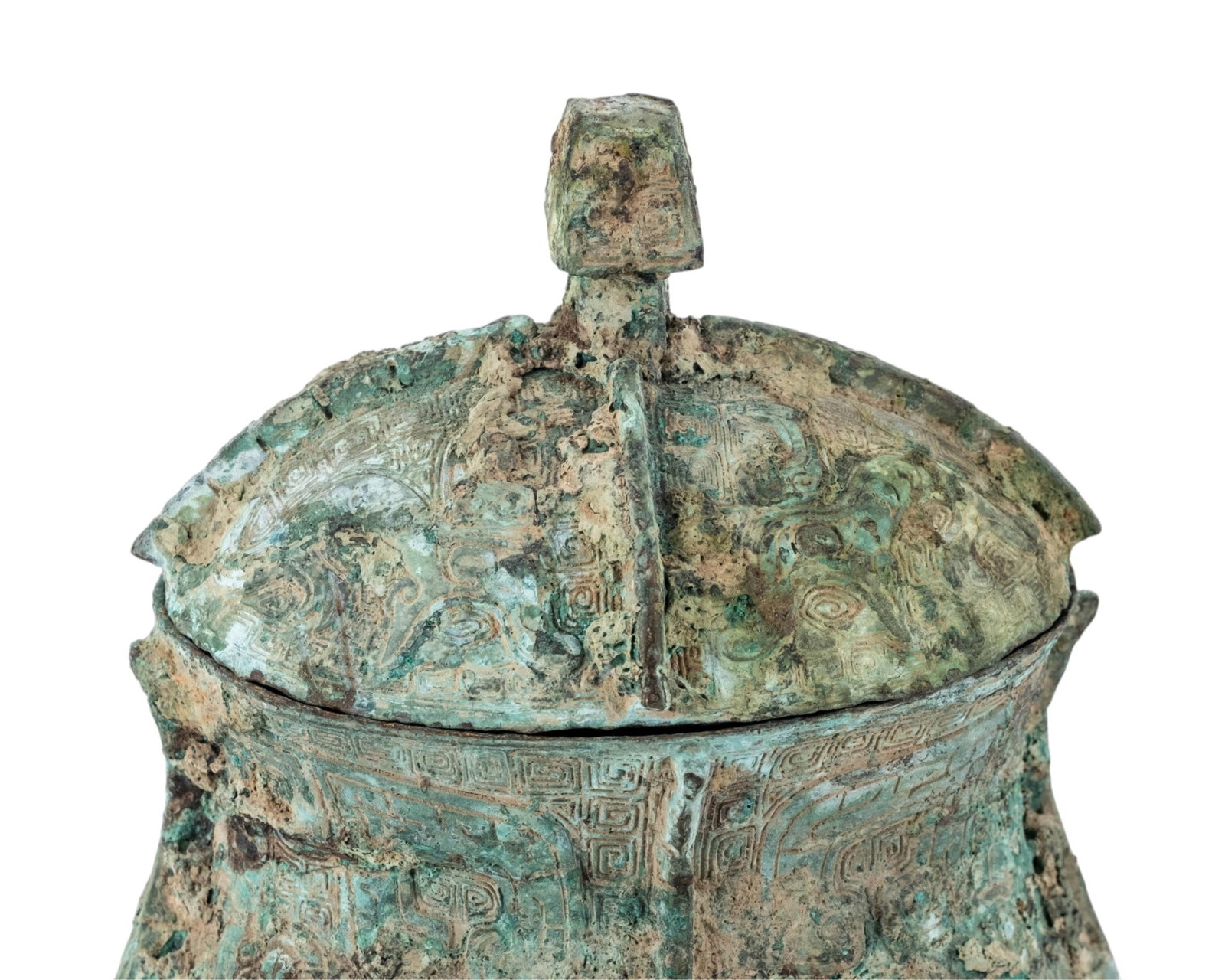 Chinese Archaistic Bronze Covered Ritual Wine Vessel, Probably Shang Dynasty Form - 5