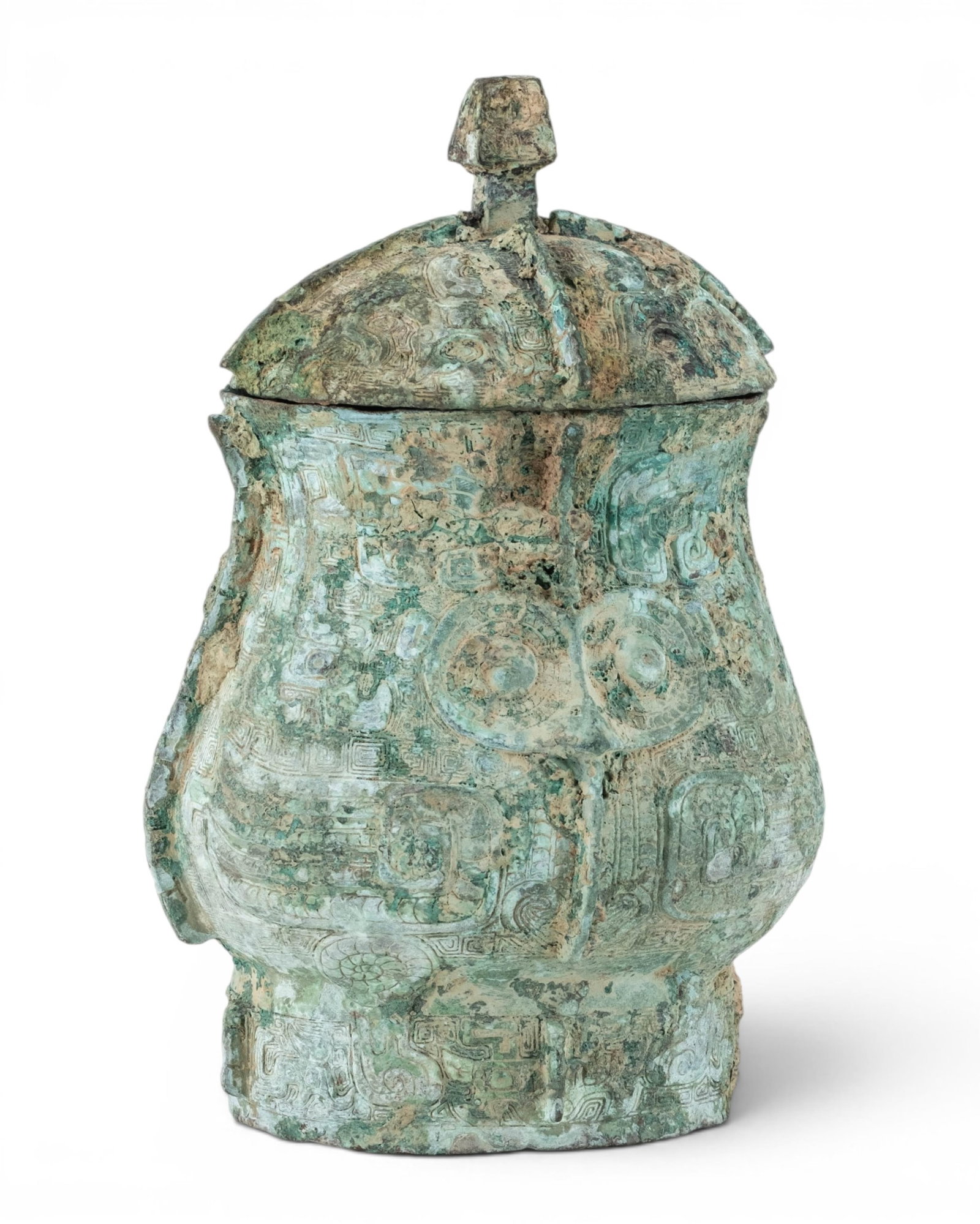 Chinese Archaistic Bronze Covered Ritual Wine Vessel, Probably Shang Dynasty Form - 7