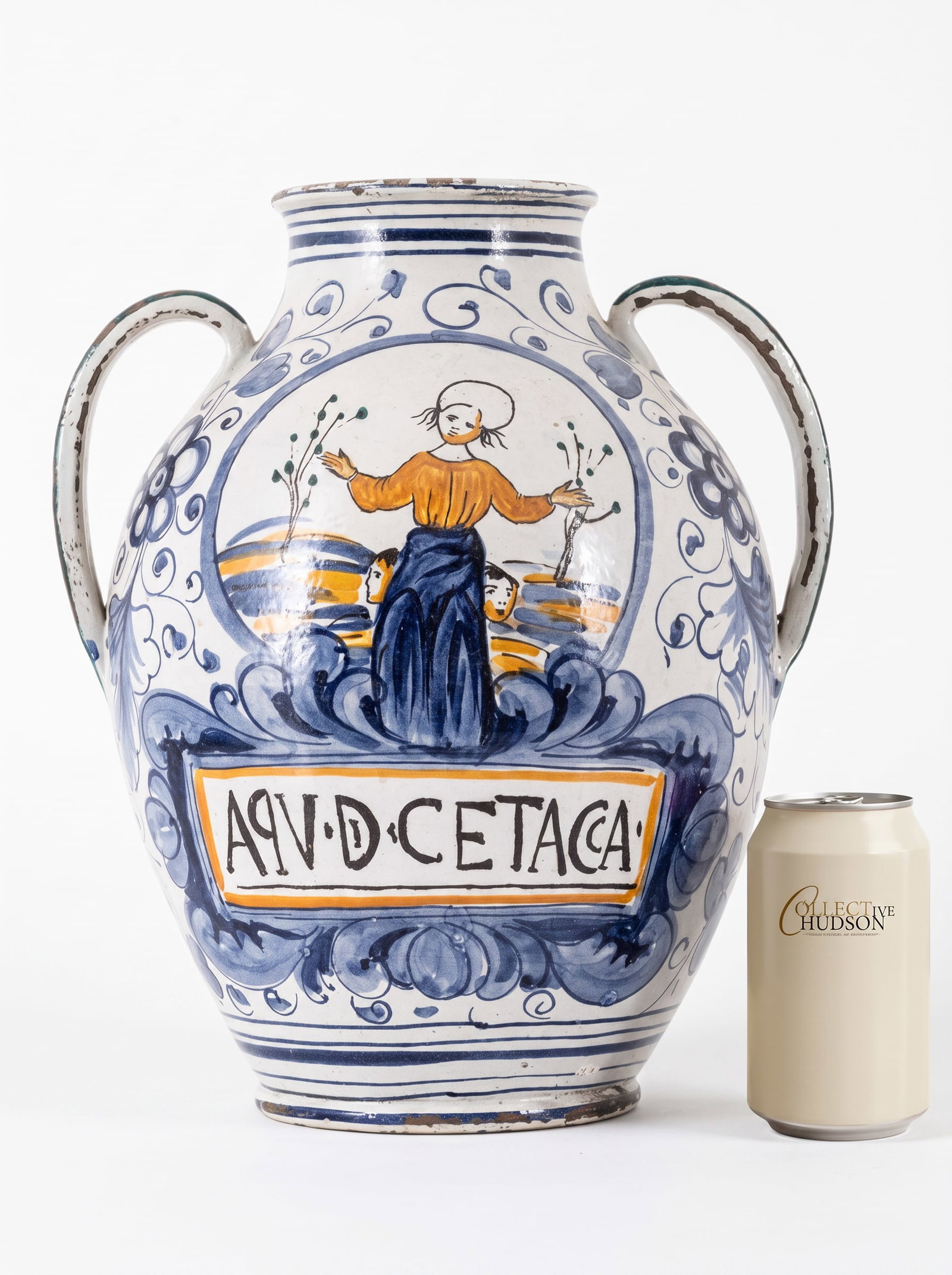 Antique Italian Hand Painted Maiolica Two-Handled Apothecary Jar with Figural Decoration (1 of 7)