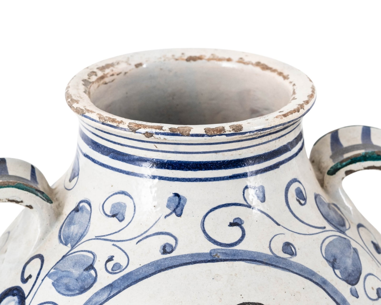 Antique Italian Hand Painted Maiolica Two-Handled Apothecary Jar with Figural Decoration - 3