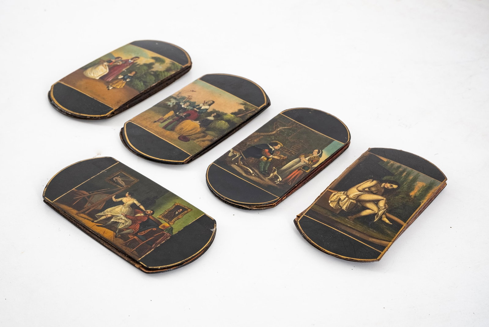 No Reserve: Group Of Five 19th Century Papier-Mâché Lacquered Cases With Hand-Colored Paintings - 2