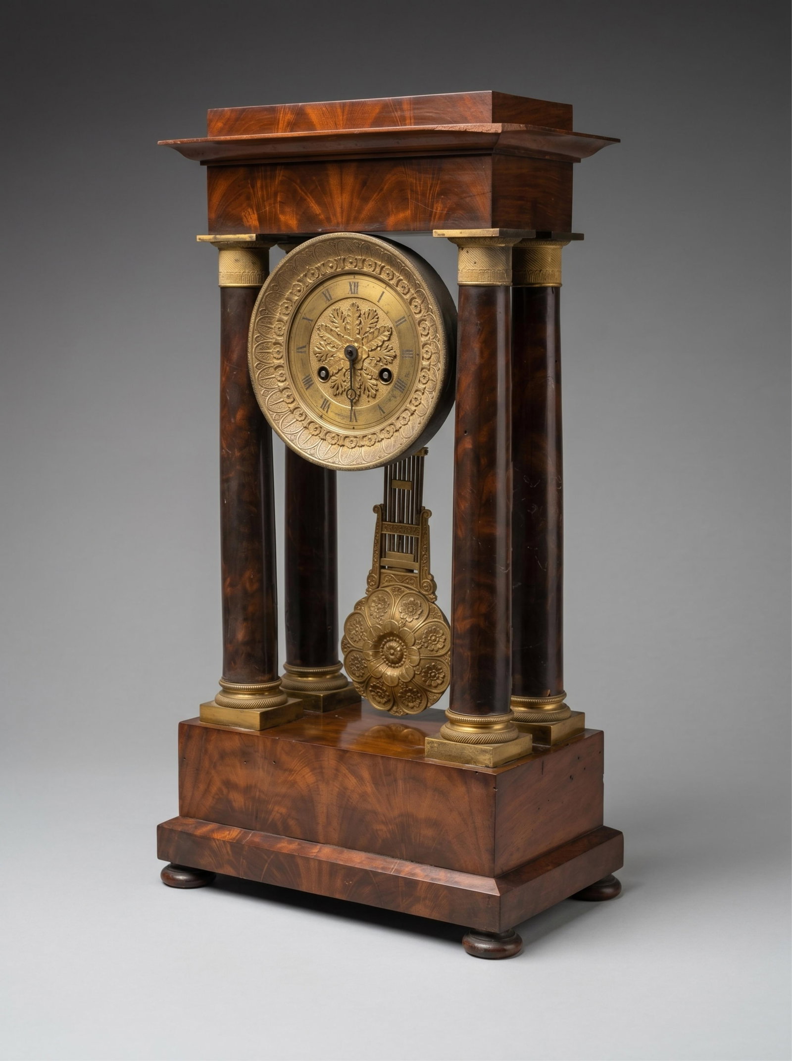 No Reserve: French 19th Century Empire Mahogany and Gilt Bronze Portico Mantel Clock (1 of 11)
