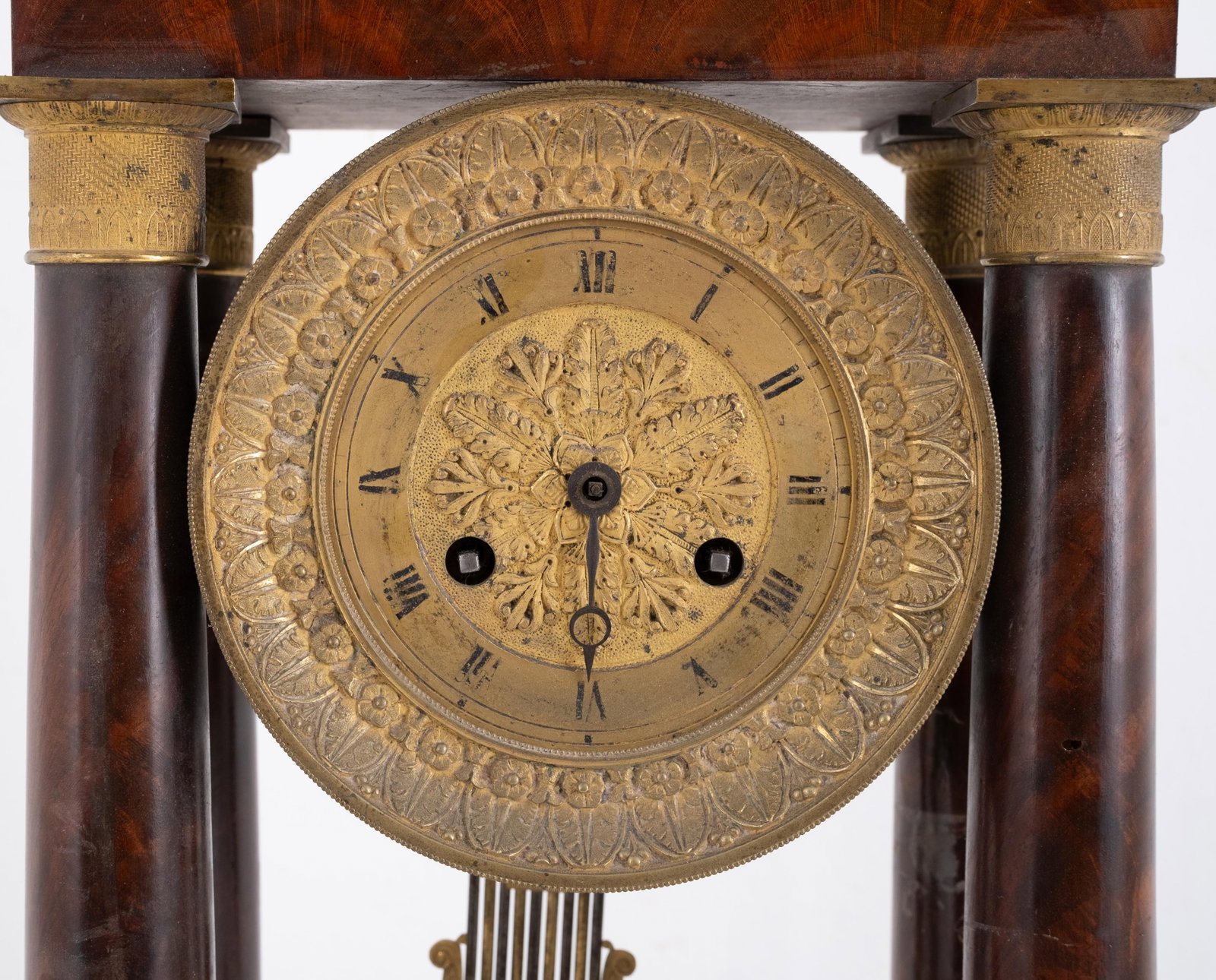 No Reserve: French 19th Century Empire Mahogany and Gilt Bronze Portico Mantel Clock - 3