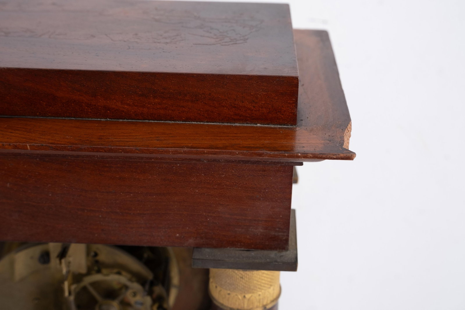 No Reserve: French 19th Century Empire Mahogany and Gilt Bronze Portico Mantel Clock - 4