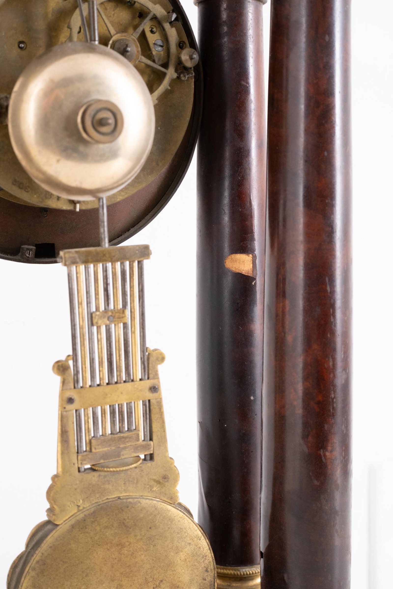 No Reserve: French 19th Century Empire Mahogany and Gilt Bronze Portico Mantel Clock - 8