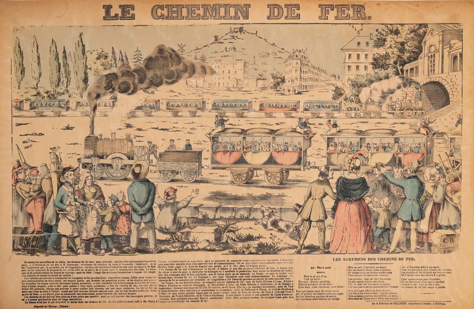 France Early Railroad c. 1840 Hand-Colored Print by Pellerin Épinal (1 of 9)