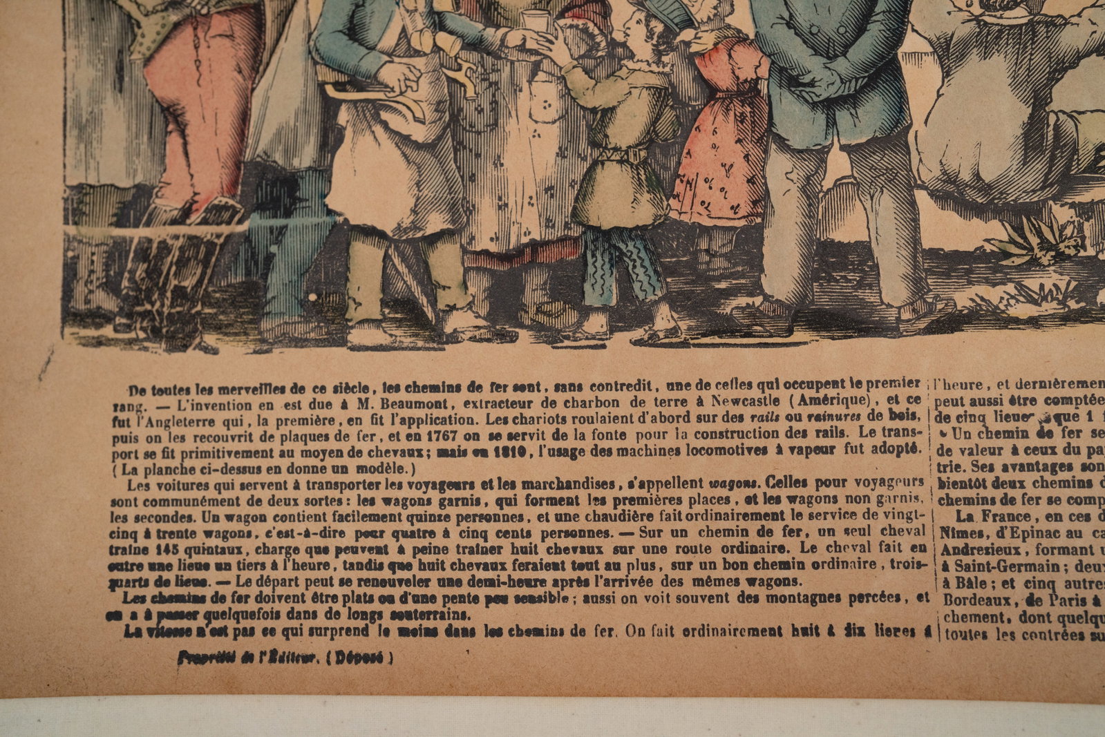 France Early Railroad c. 1840 Hand-Colored Print by Pellerin Épinal - 6