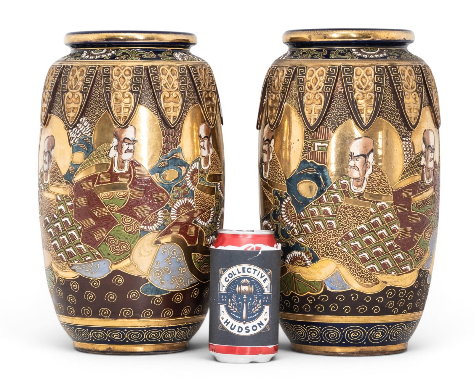 No Reserve: Pair Japanese Satsuma Style Figural Ceramic Vases (1 of 7)