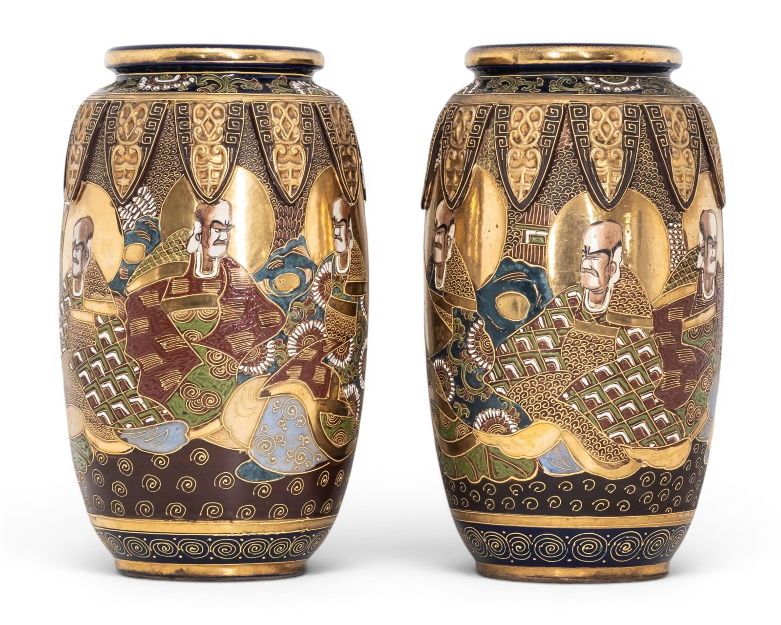 No Reserve: Pair Japanese Satsuma Style Figural Ceramic Vases - 2