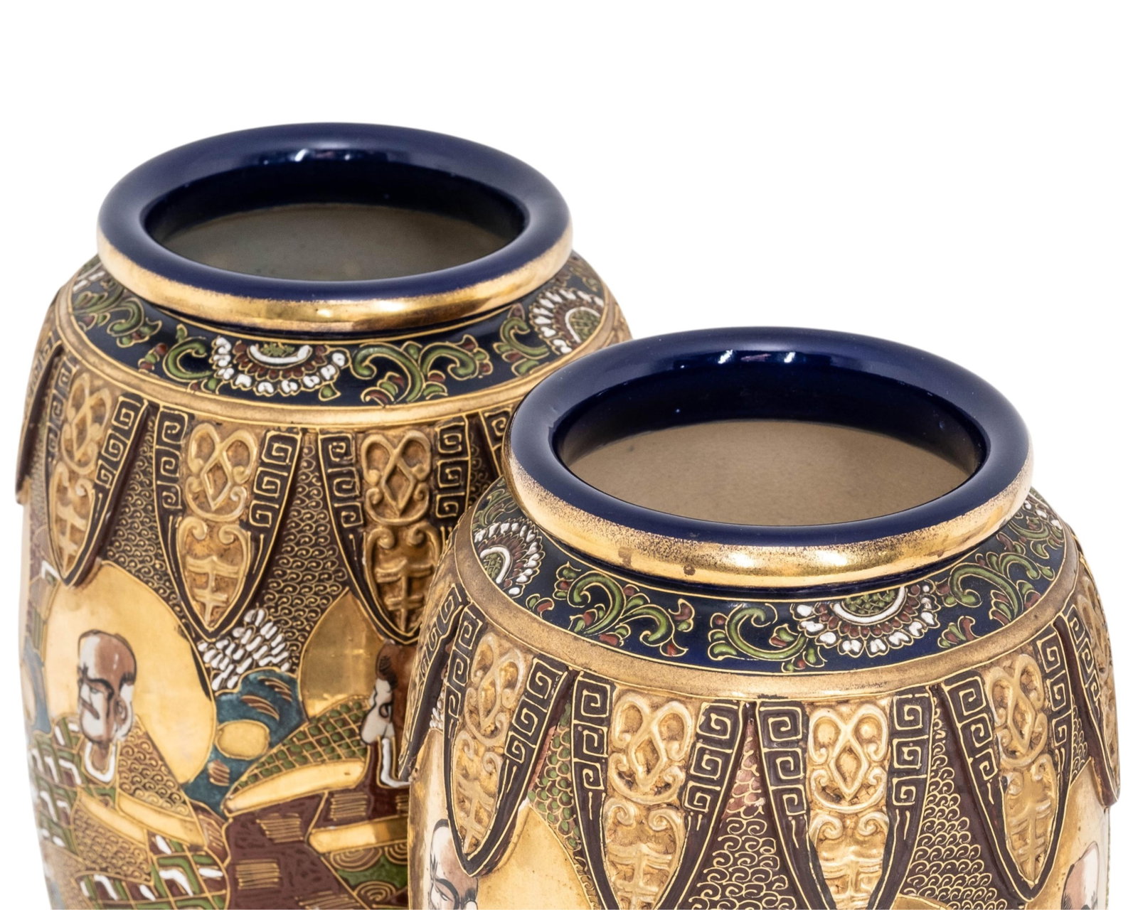 No Reserve: Pair Japanese Satsuma Style Figural Ceramic Vases - 3