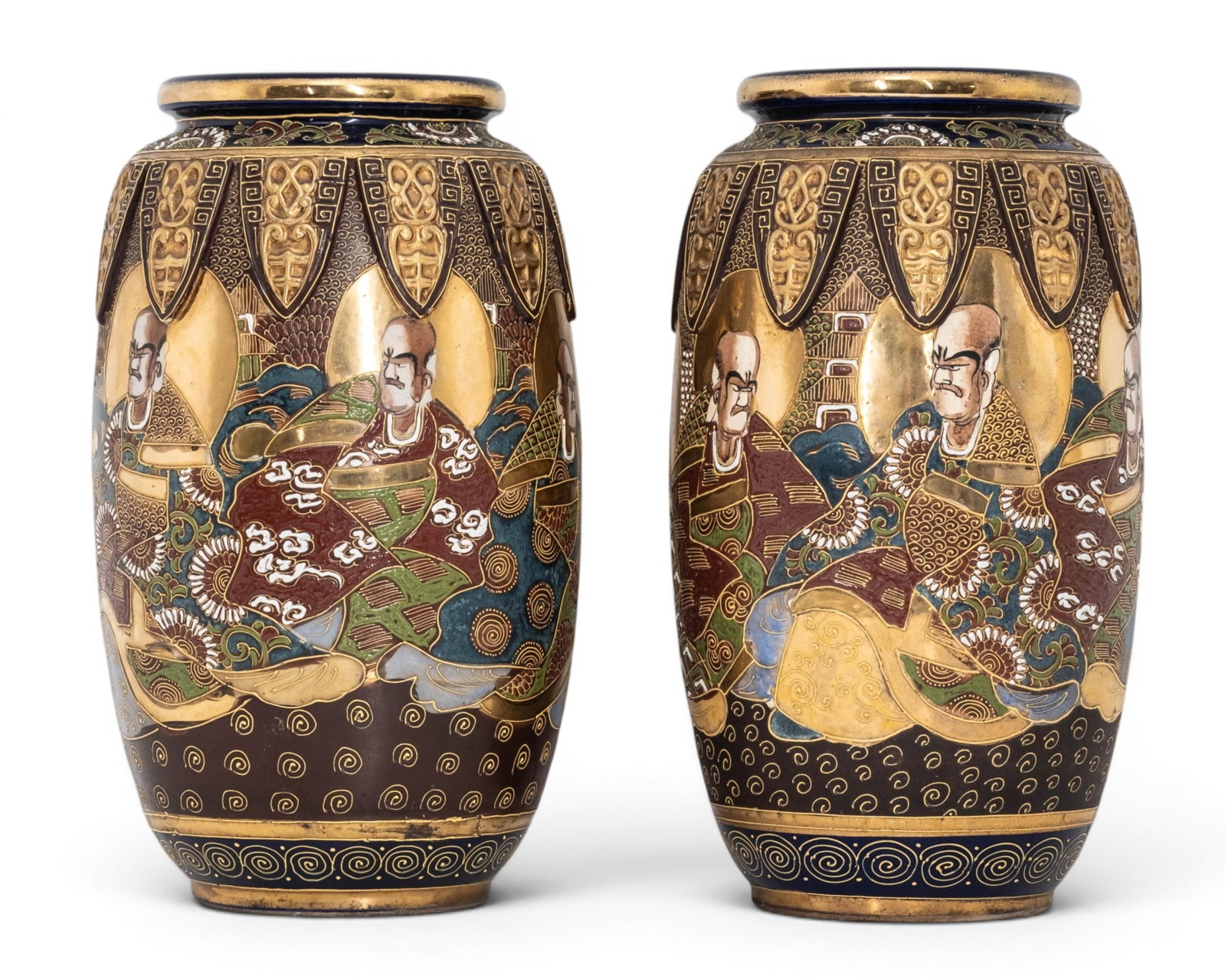 No Reserve: Pair Japanese Satsuma Style Figural Ceramic Vases - 5