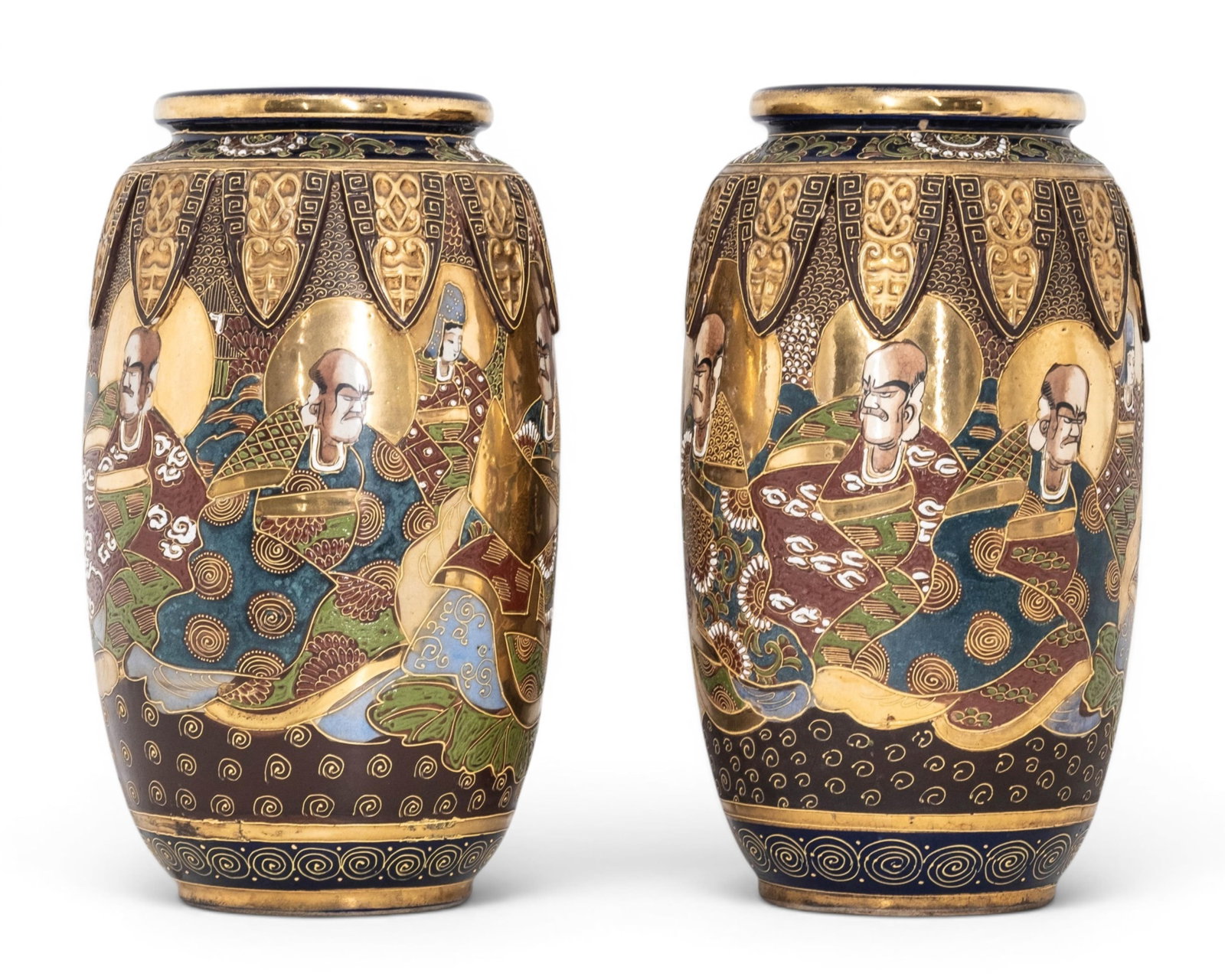No Reserve: Pair Japanese Satsuma Style Figural Ceramic Vases - 6