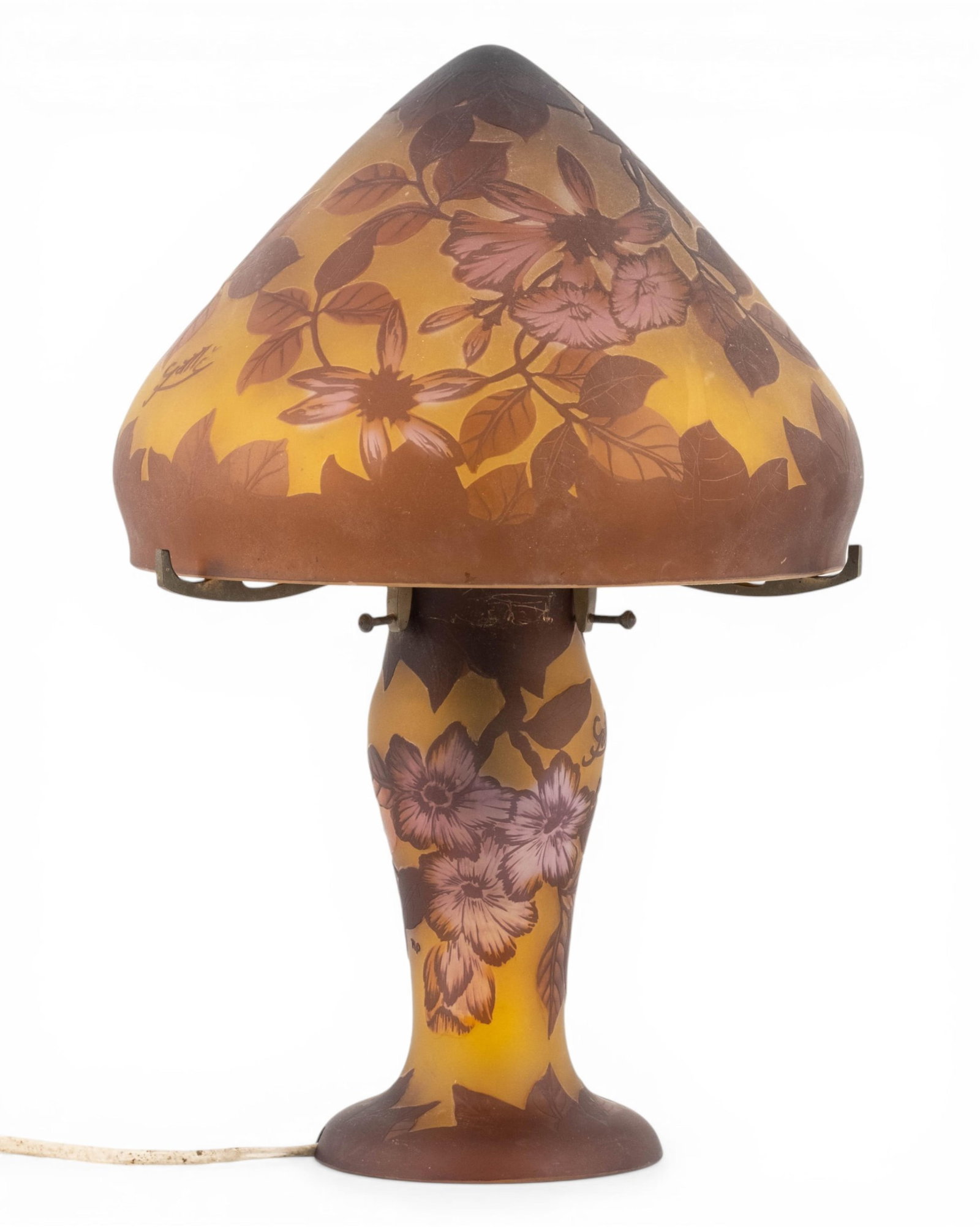 No Reserve: Galle Style Cameo Glass Floral Table Lamp, signed but questionable - 10