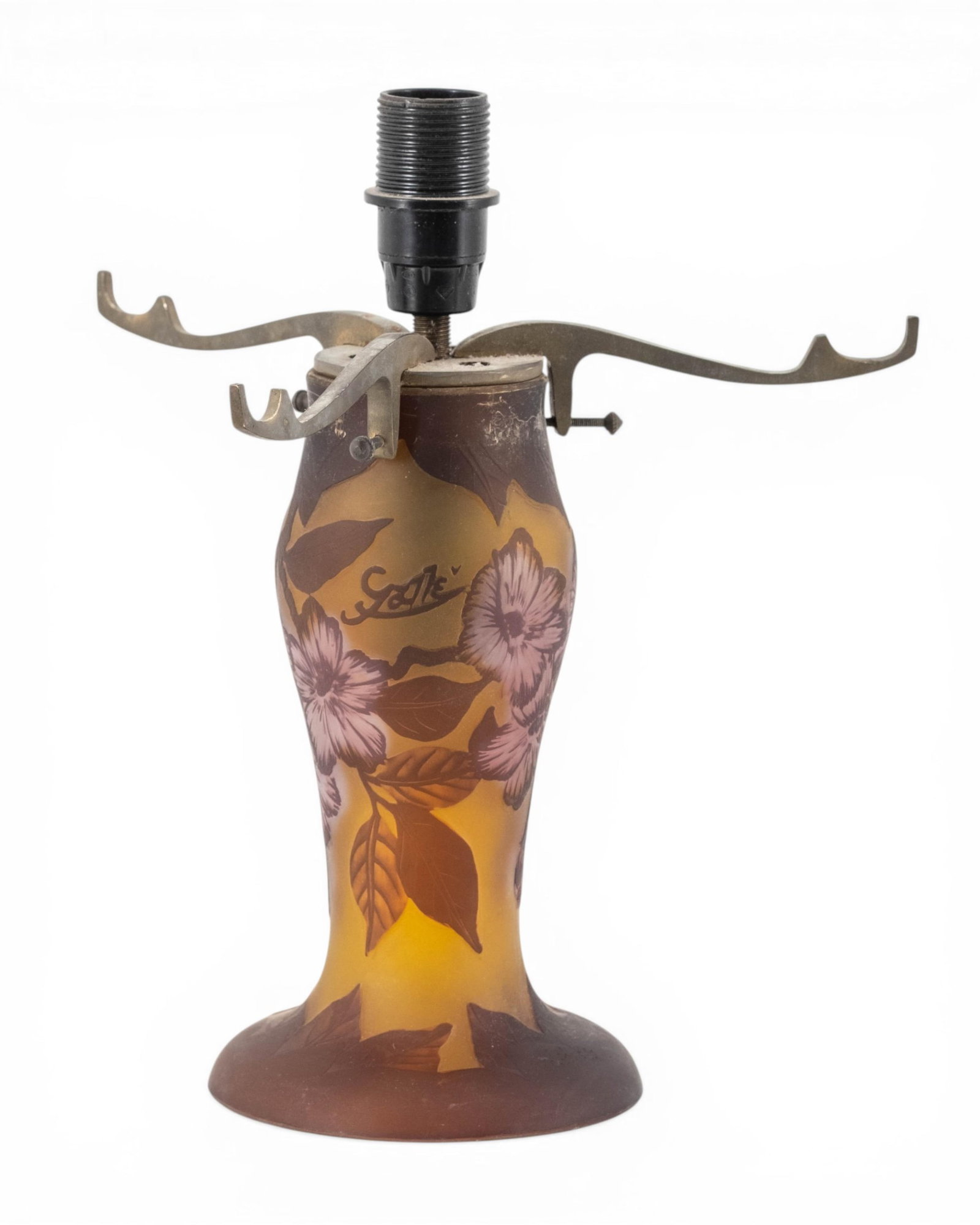 No Reserve: Galle Style Cameo Glass Floral Table Lamp, signed but questionable - 12