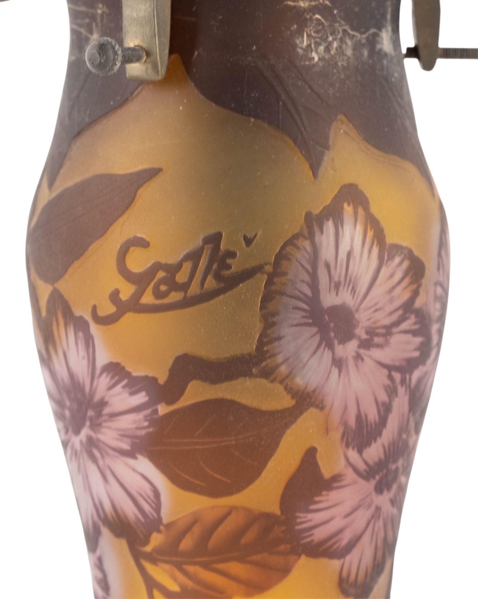 No Reserve: Galle Style Cameo Glass Floral Table Lamp, signed but questionable - 3