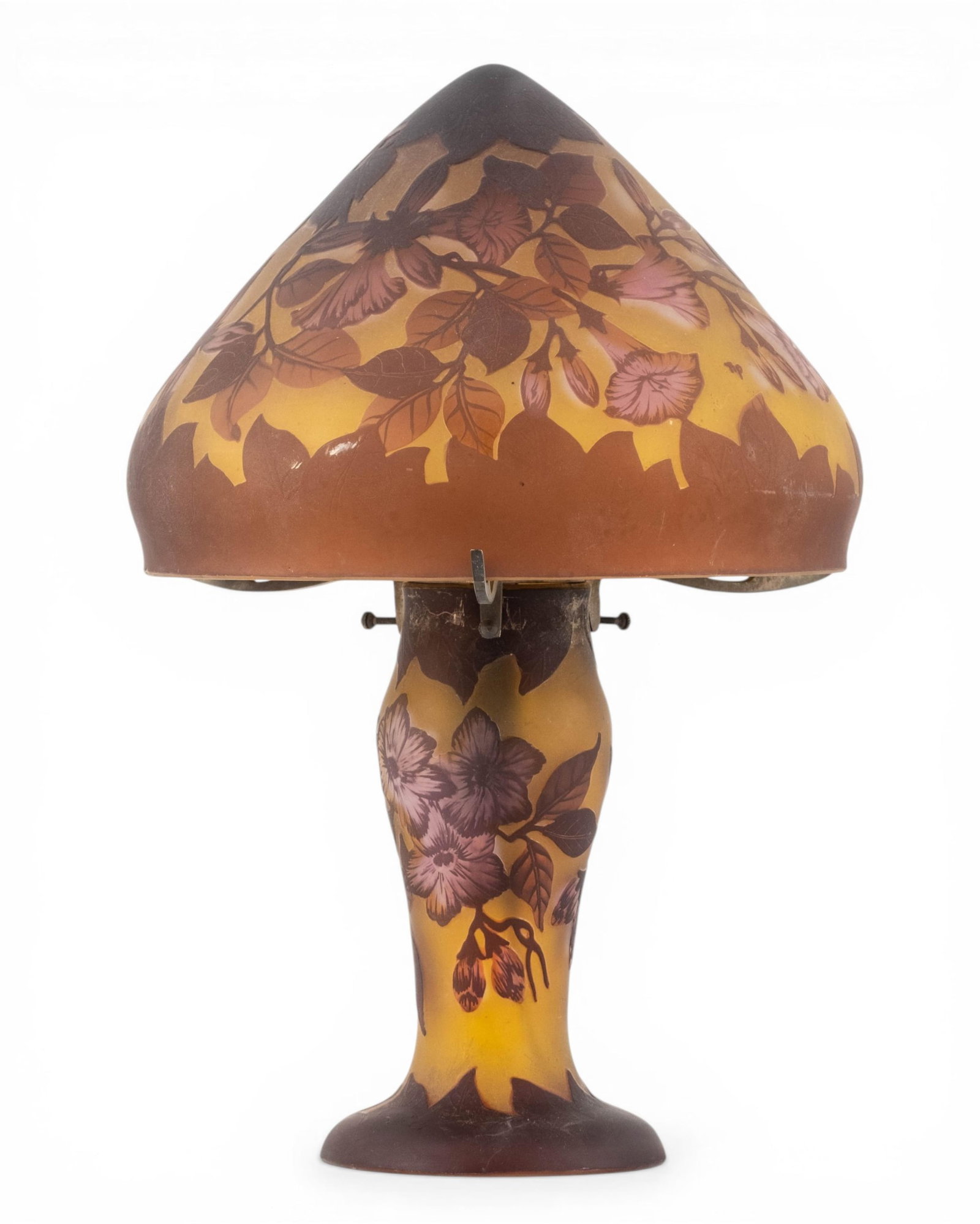 No Reserve: Galle Style Cameo Glass Floral Table Lamp, signed but questionable - 5