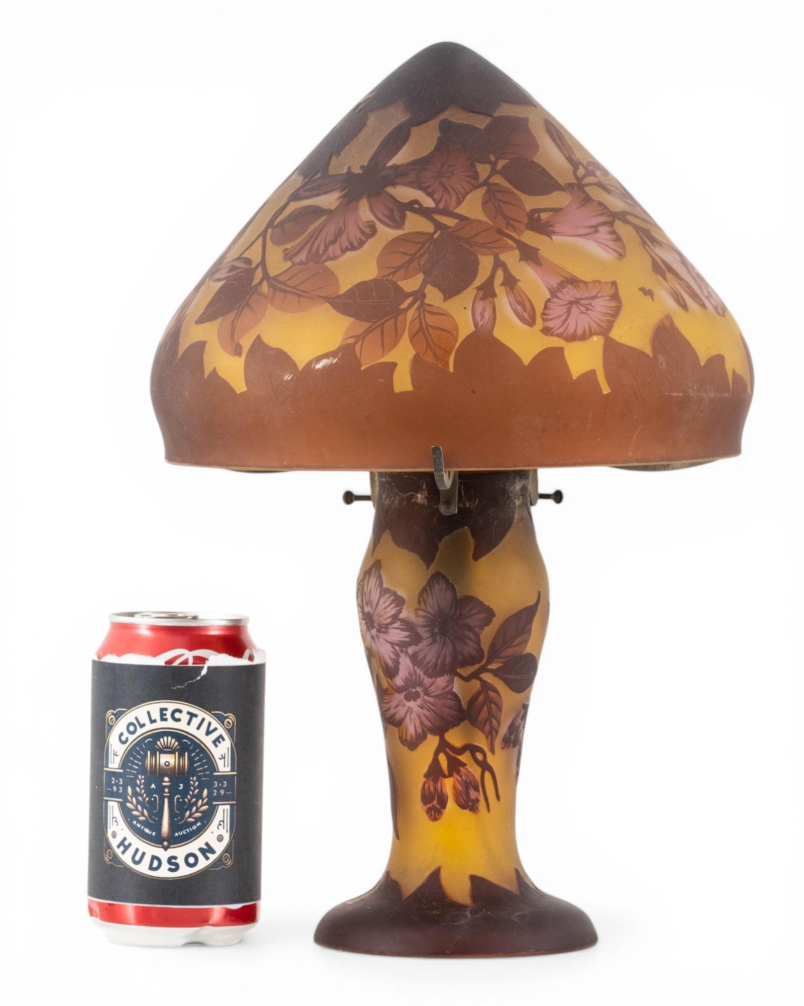 No Reserve: Galle Style Cameo Glass Floral Table Lamp, signed but questionable - 6