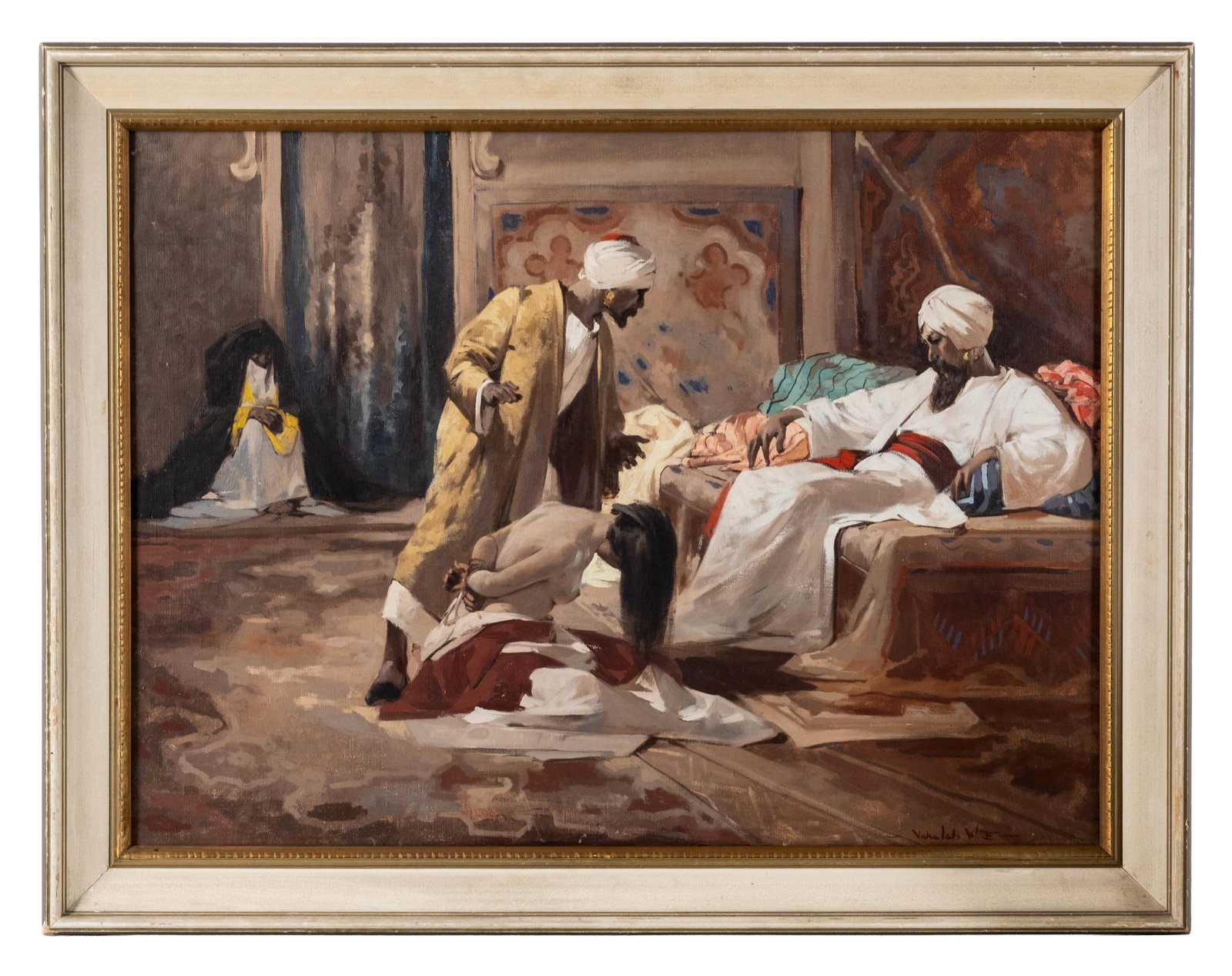 No Reserve: Signed W. Emery Vizkelety Orientalist Harem Interior Painting (1 of 9)