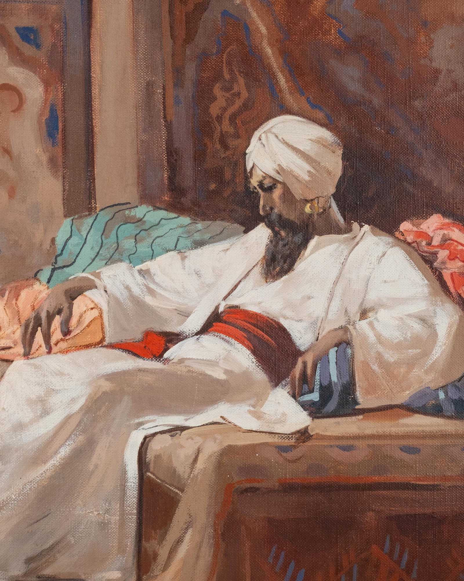 No Reserve: Signed W. Emery Vizkelety Orientalist Harem Interior Painting - 7