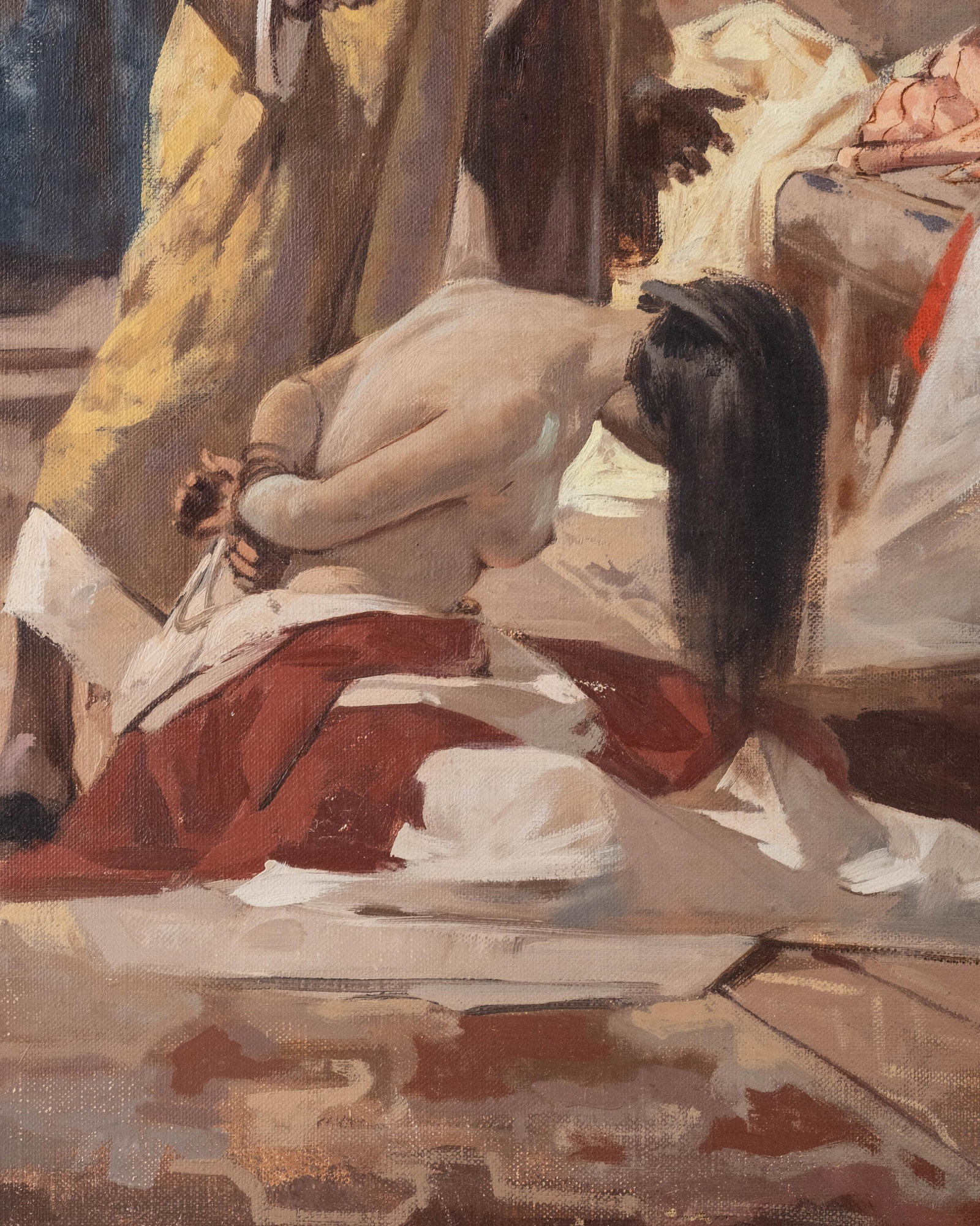 No Reserve: Signed W. Emery Vizkelety Orientalist Harem Interior Painting - 8