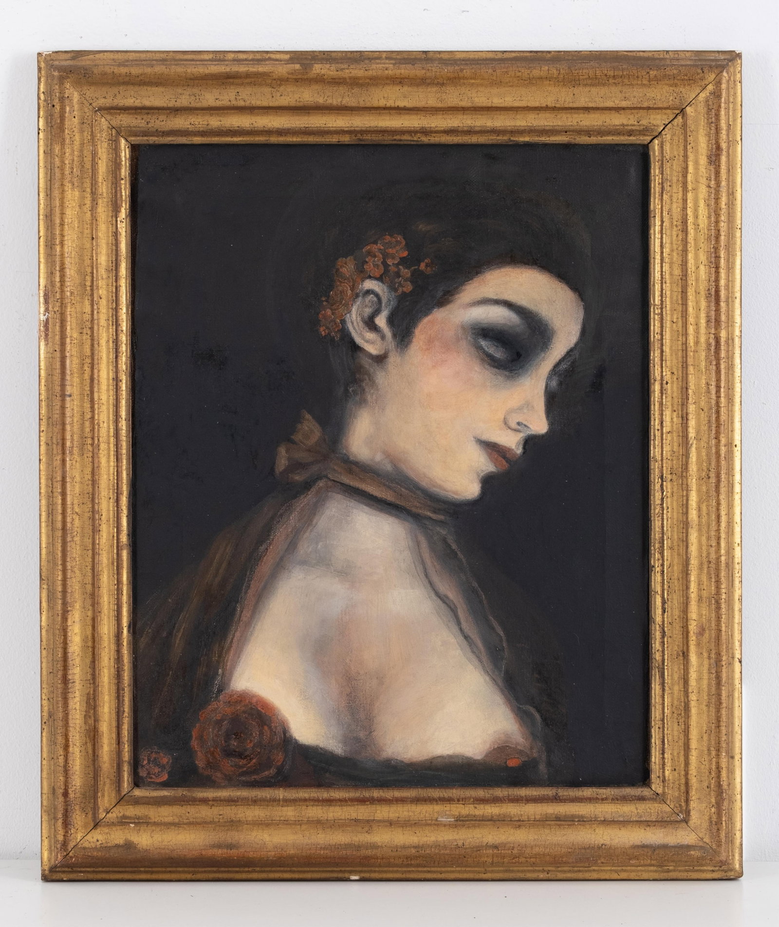No Reserve: Expressionist Style Portrait Painting of a Woman with Flowers (1 of 3)