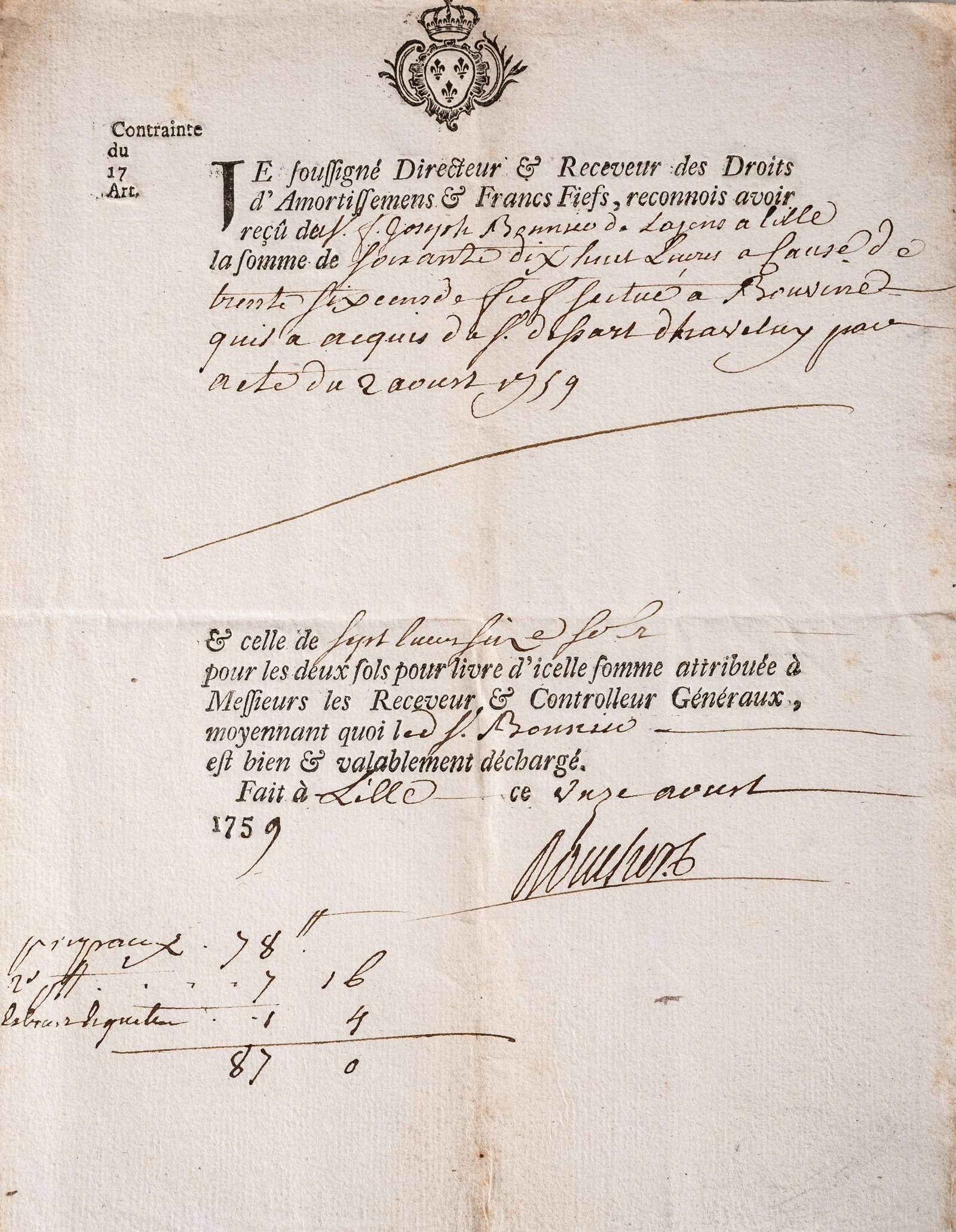 No Reserve: Group of Nine 18th Century French Ancien Régime Tax Documents, Lille, 1756-1788 - 3