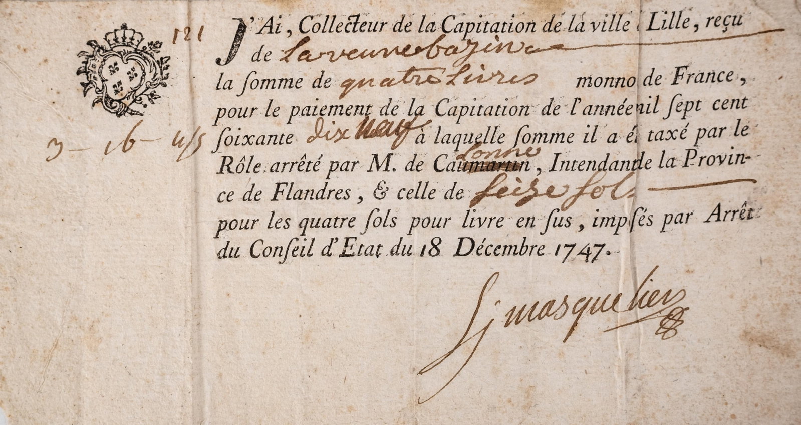 No Reserve: Group of Nine 18th Century French Ancien Régime Tax Documents, Lille, 1756-1788 - 6