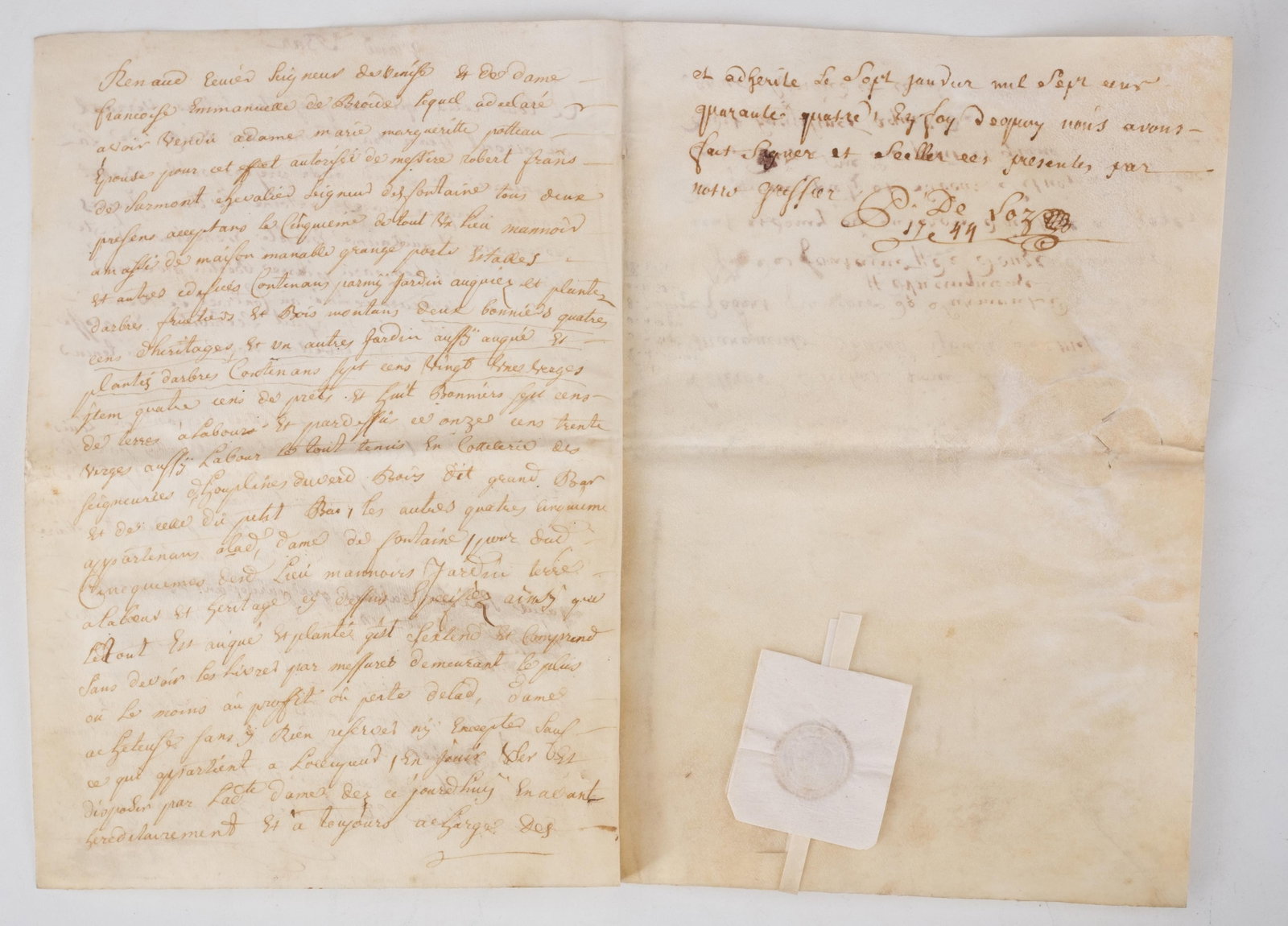 No Reserve: 1743 Signed French Royal Land Purchase Manuscript With Seal - 2