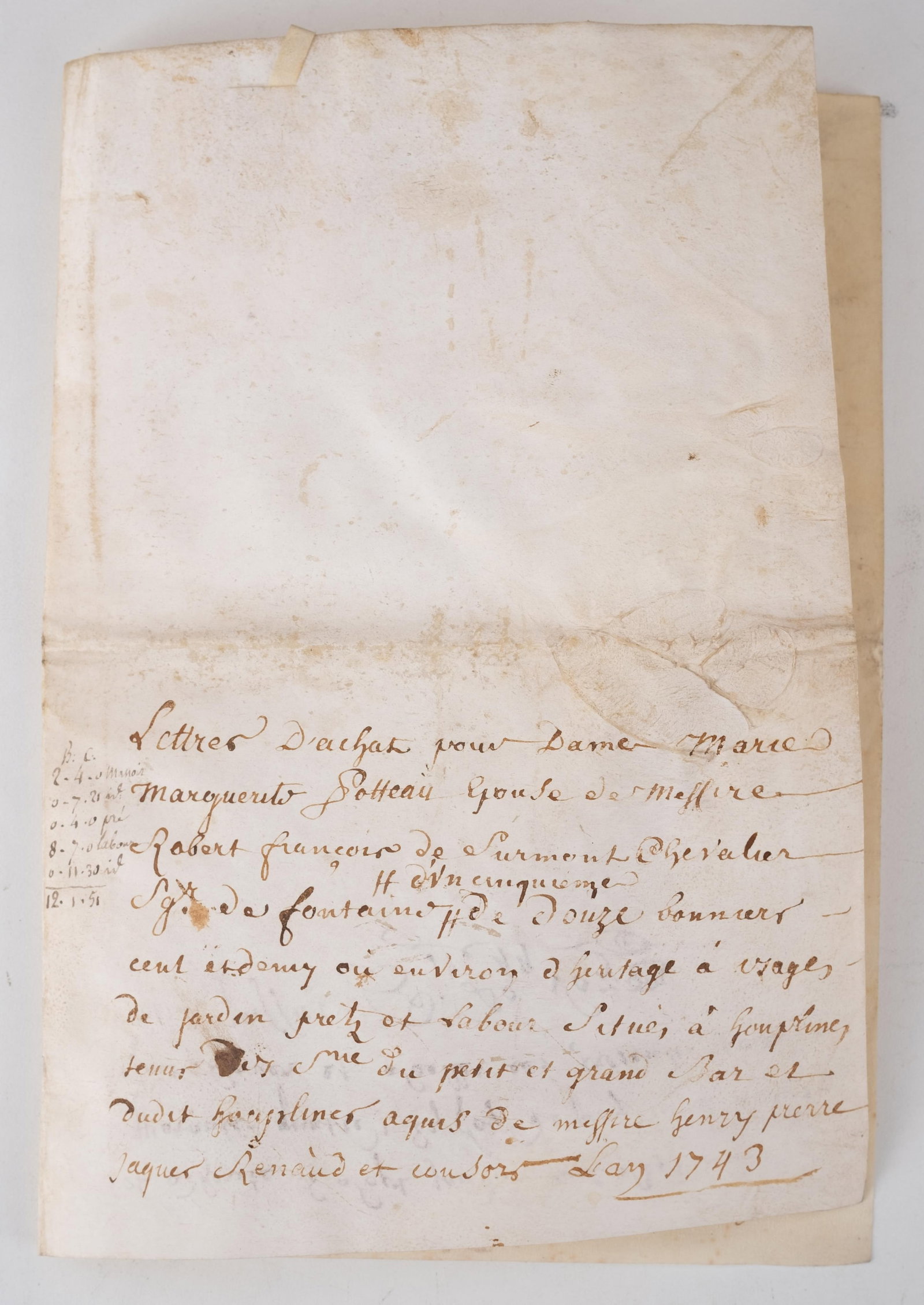 No Reserve: 1743 Signed French Royal Land Purchase Manuscript With Seal - 6