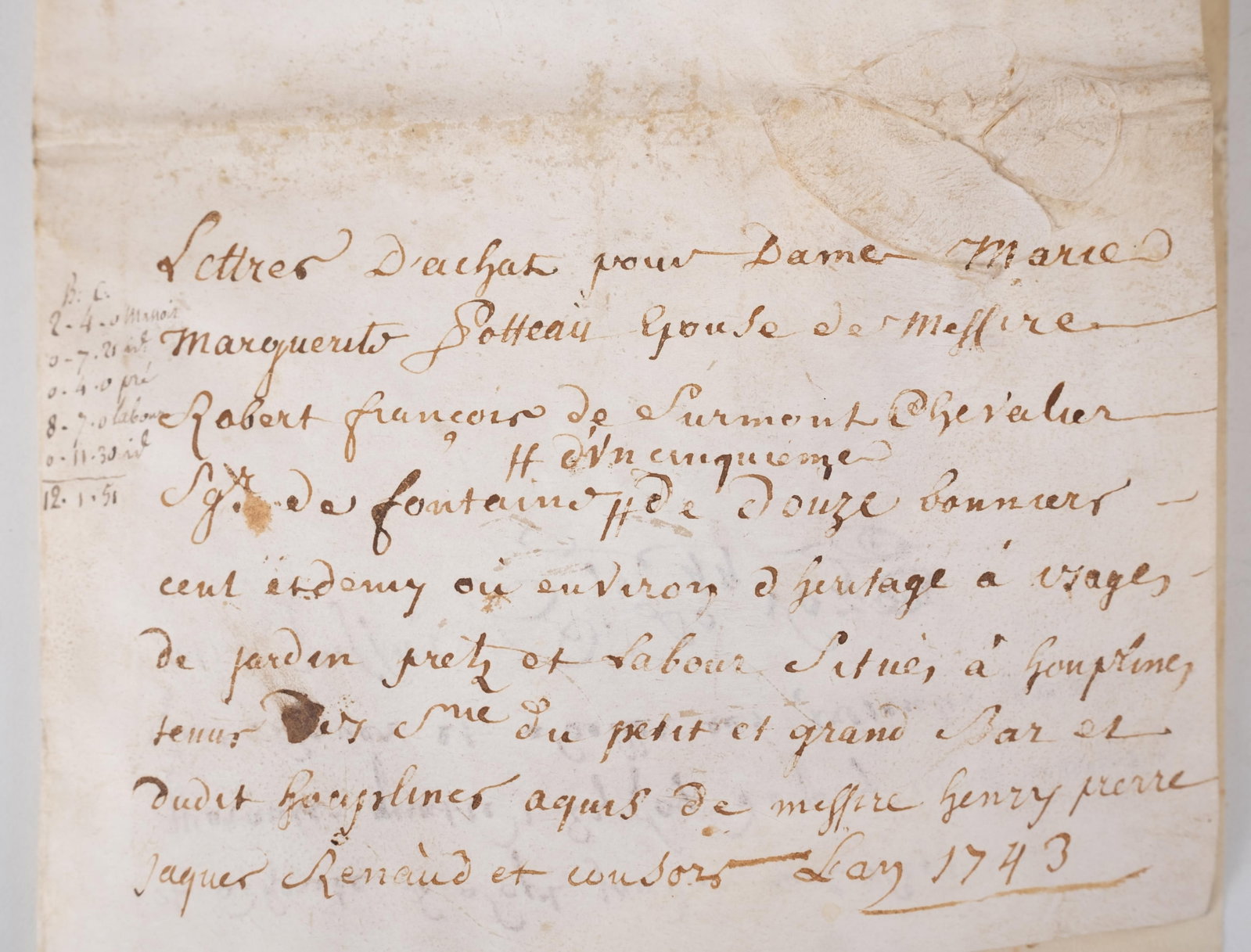 No Reserve: 1743 Signed French Royal Land Purchase Manuscript With Seal - 7