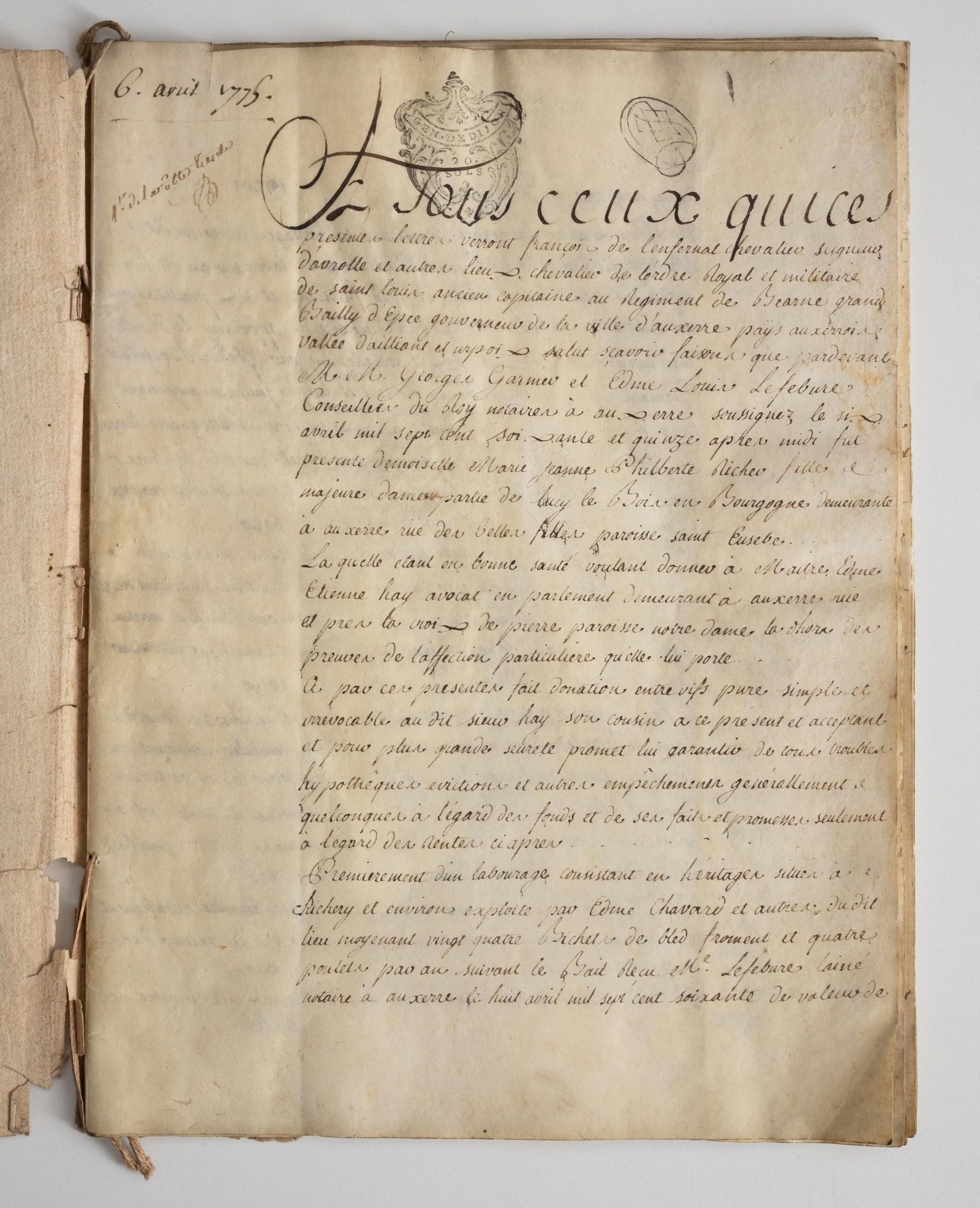No Reserve: Signed 1775 French Notarial Donation Manuscript - 2