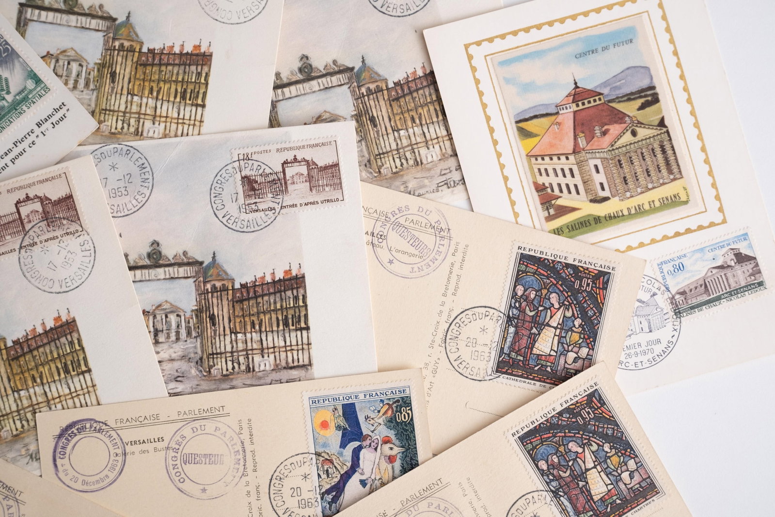 No Reserve: Signed Jacques Marette French First Day Covers & Versailles Postcard Collection - 3