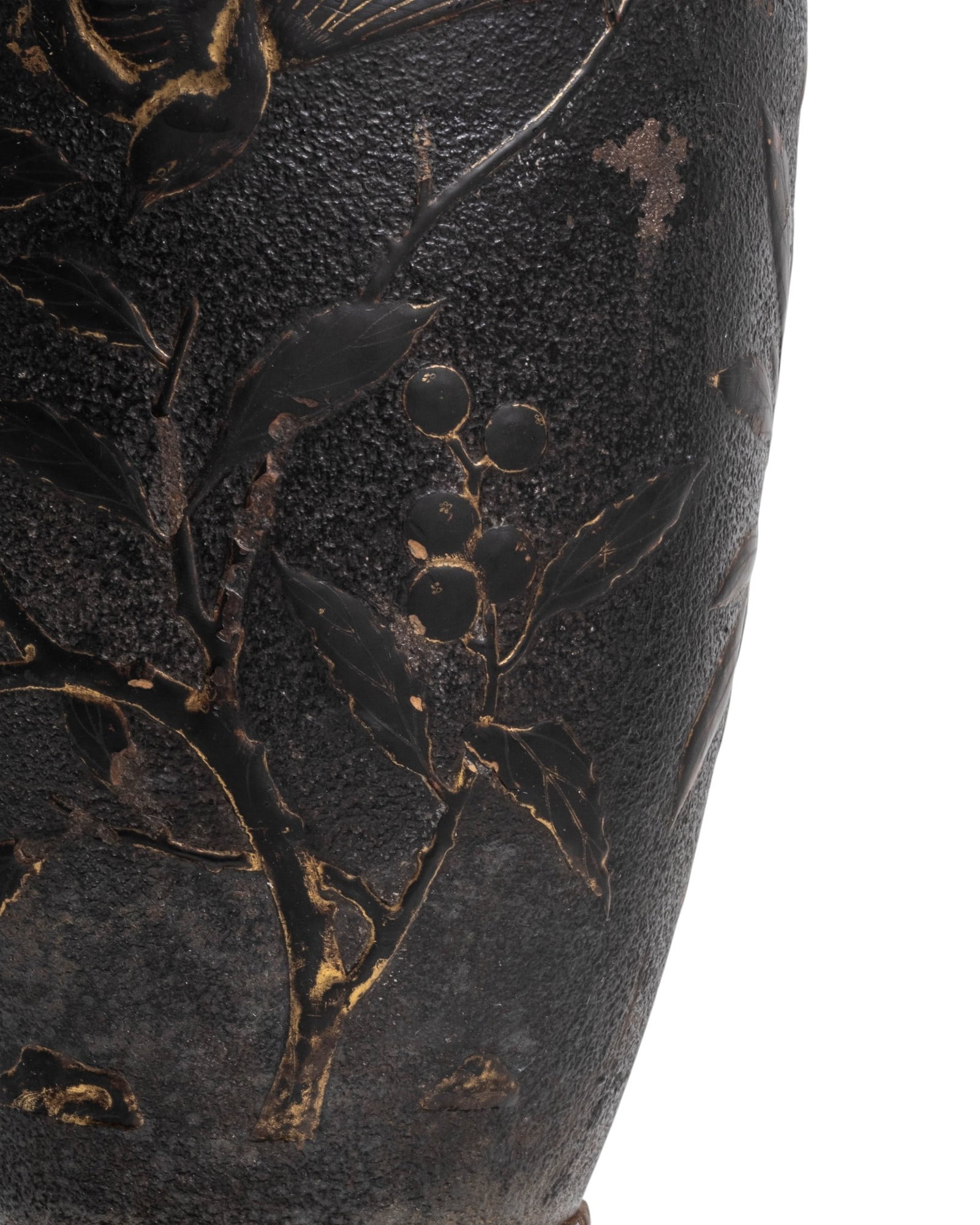Japanese Meiji Period Bronze Vase with Birds and Berries in Relief, circa 1900 - 5