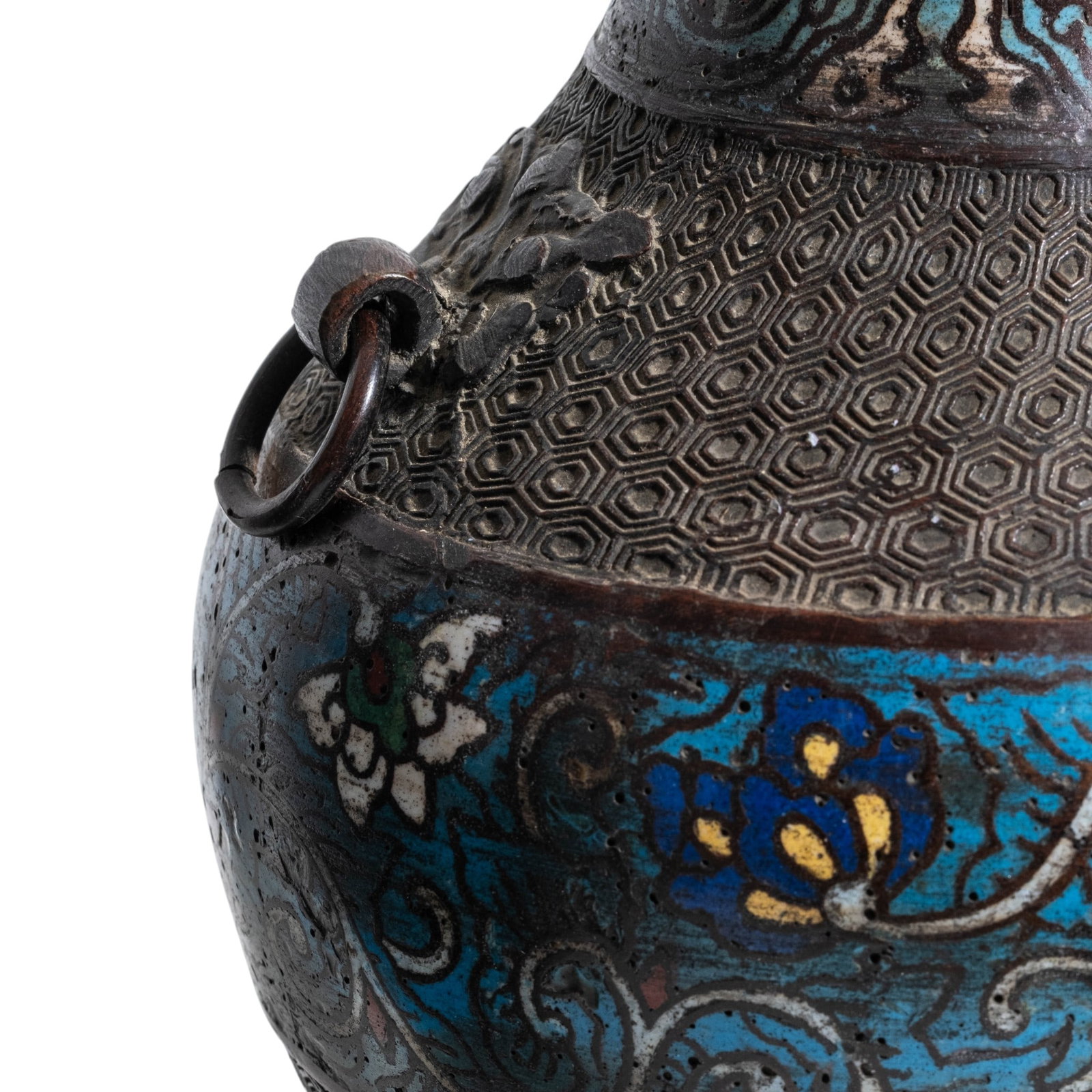 Pair Japanese Meiji Signed Bronze & Champlevé Enamel Vases, 19th Century - 6