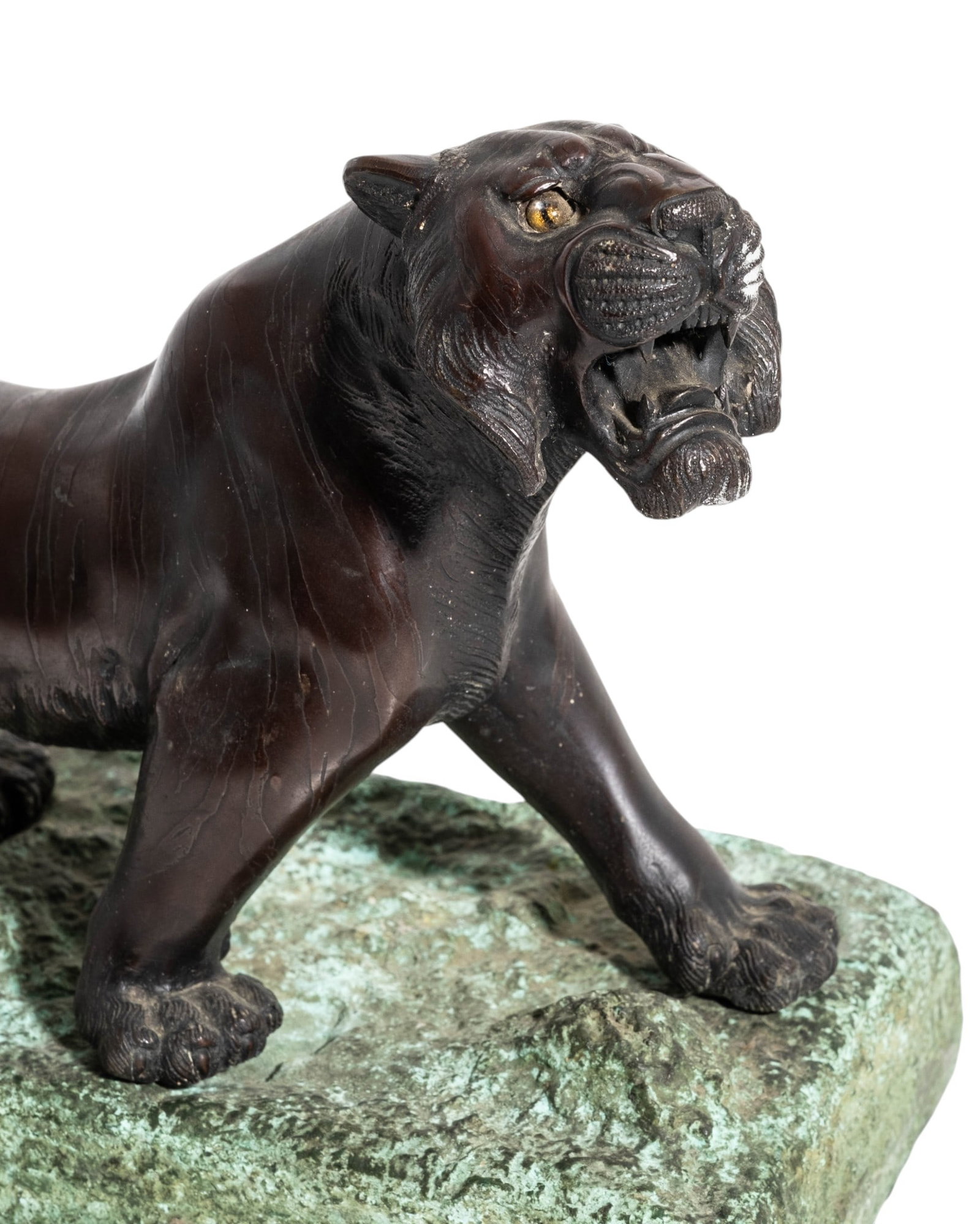 Japanese Meiji Bronze Tiger Sculpture with gold tone Cabochon Eyes, Circa 1900 - 3