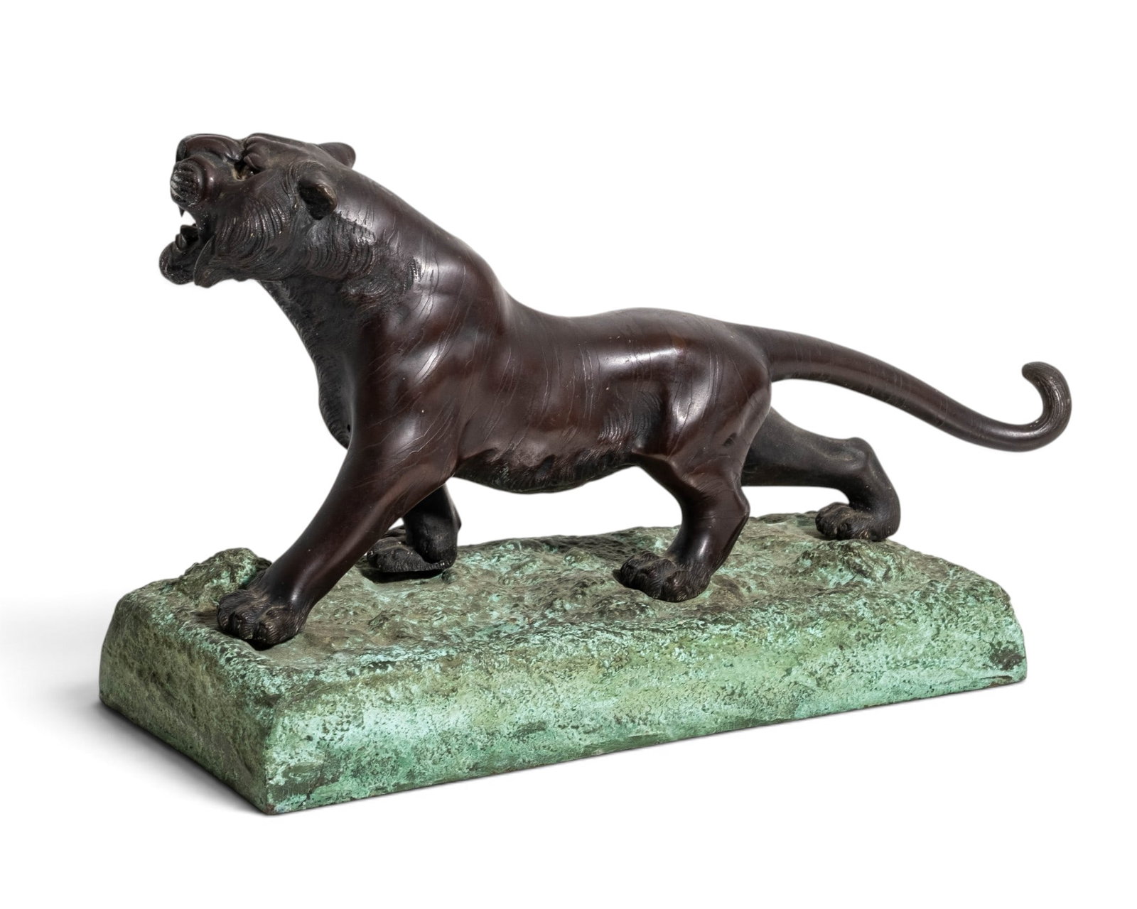 Japanese Meiji Bronze Tiger Sculpture with gold tone Cabochon Eyes, Circa 1900 - 5
