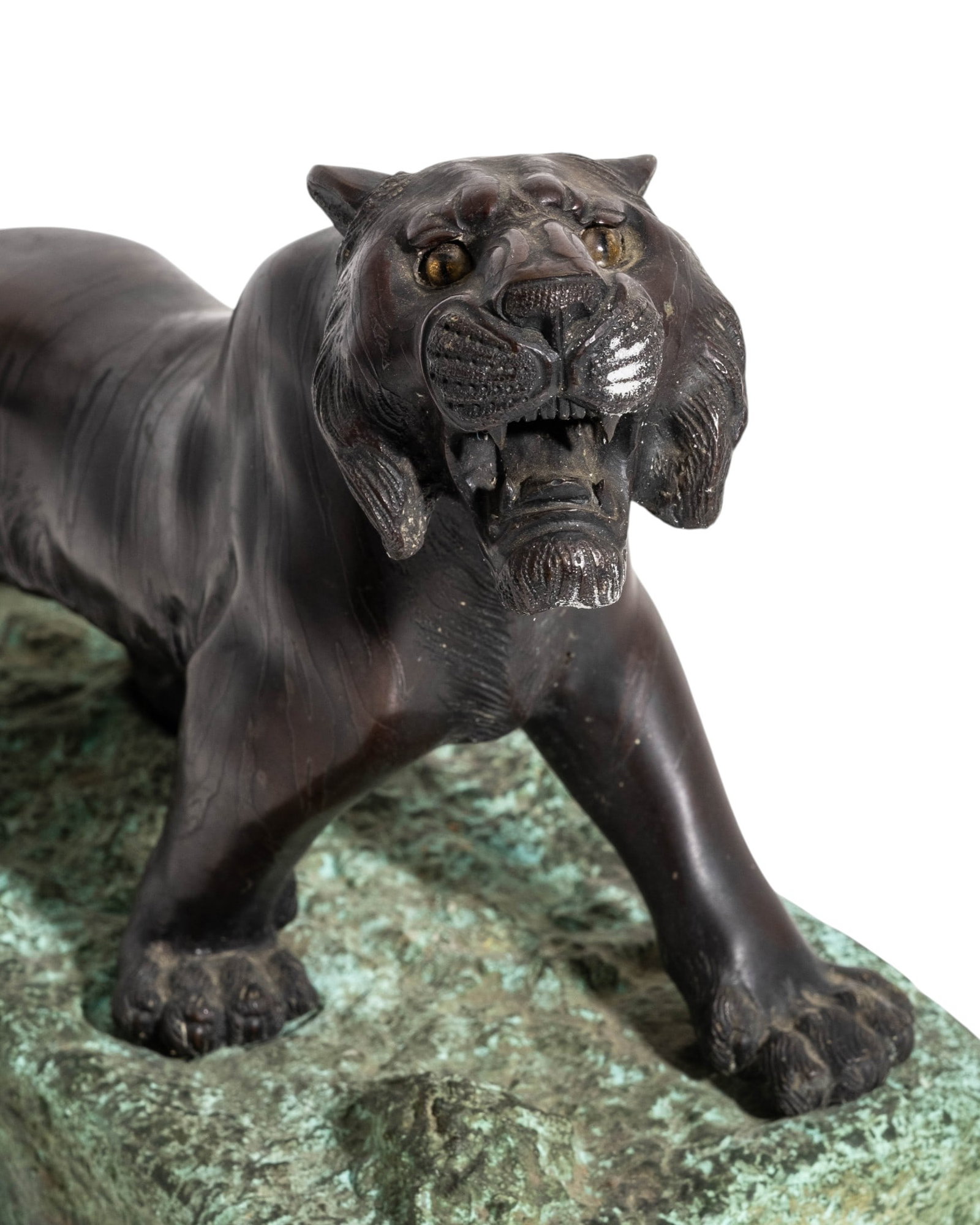 Japanese Meiji Bronze Tiger Sculpture with gold tone Cabochon Eyes, Circa 1900 - 6