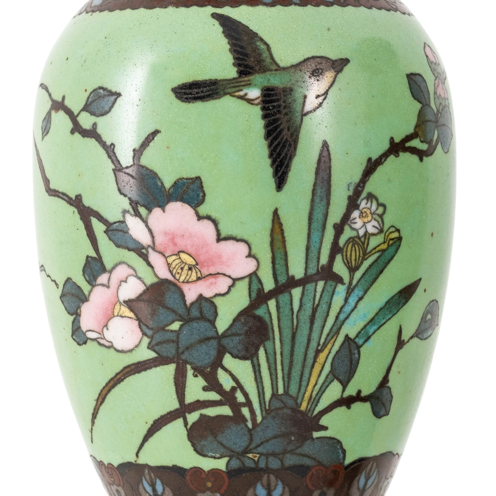 Pair Japanese Meiji Period Cloisonne Enamel Vases with Bronze Mounts, Circa 1900 - 3