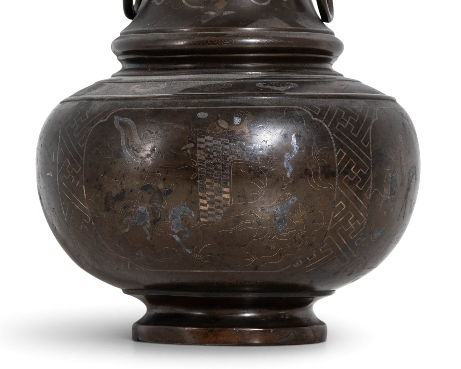 Japanese Meiji Period Bronze Vase Inlaid with Silver and Gold, 19th Century - 4