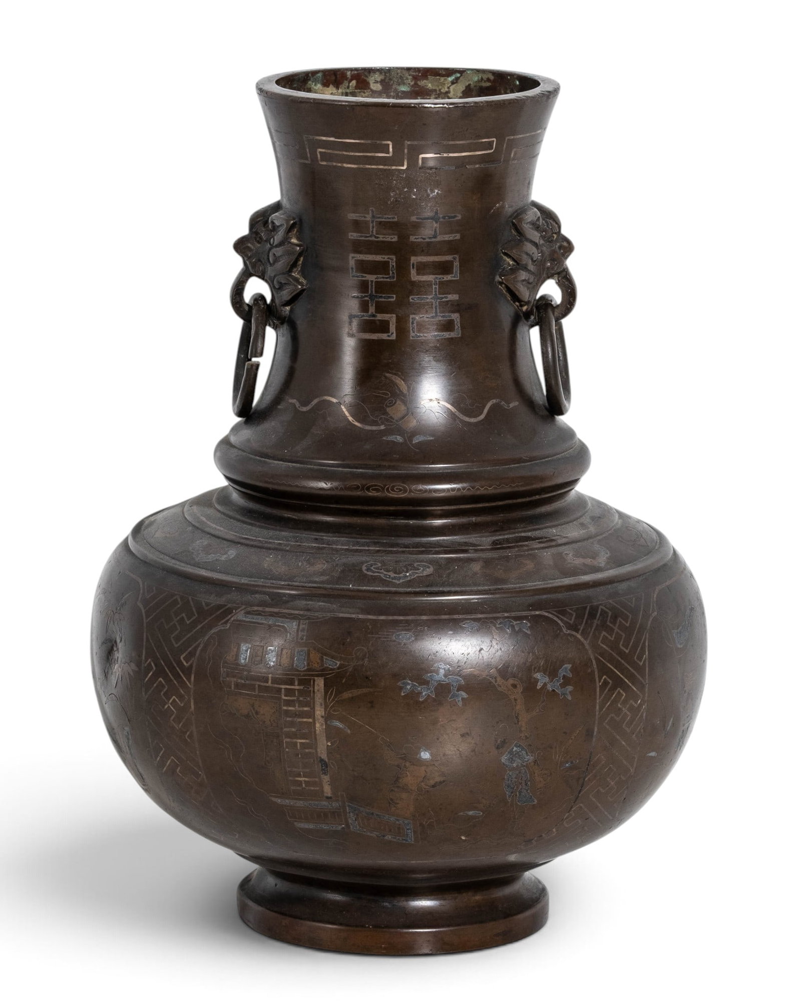 Japanese Meiji Period Bronze Vase Inlaid with Silver and Gold, 19th Century - 5