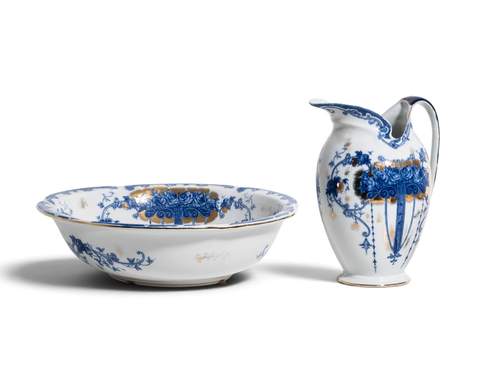 No Reserve: Victorian Flow Blue Ironstone Pitcher and Basin Set, Circa 1900 (1 of 10)