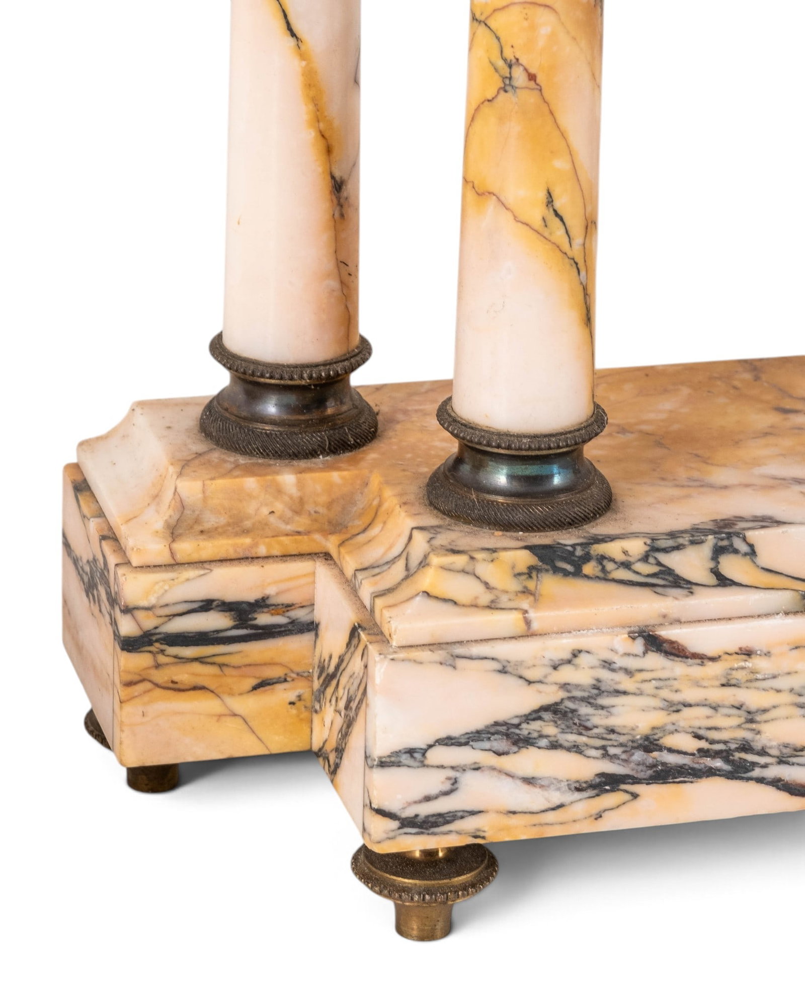 No Reserve: French Three-Piece Bronze and Marble Portico Clock Garniture, Circa 1880 - 4