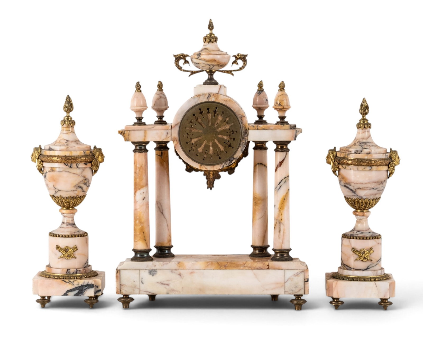 No Reserve: French Three-Piece Bronze and Marble Portico Clock Garniture, Circa 1880 - 5